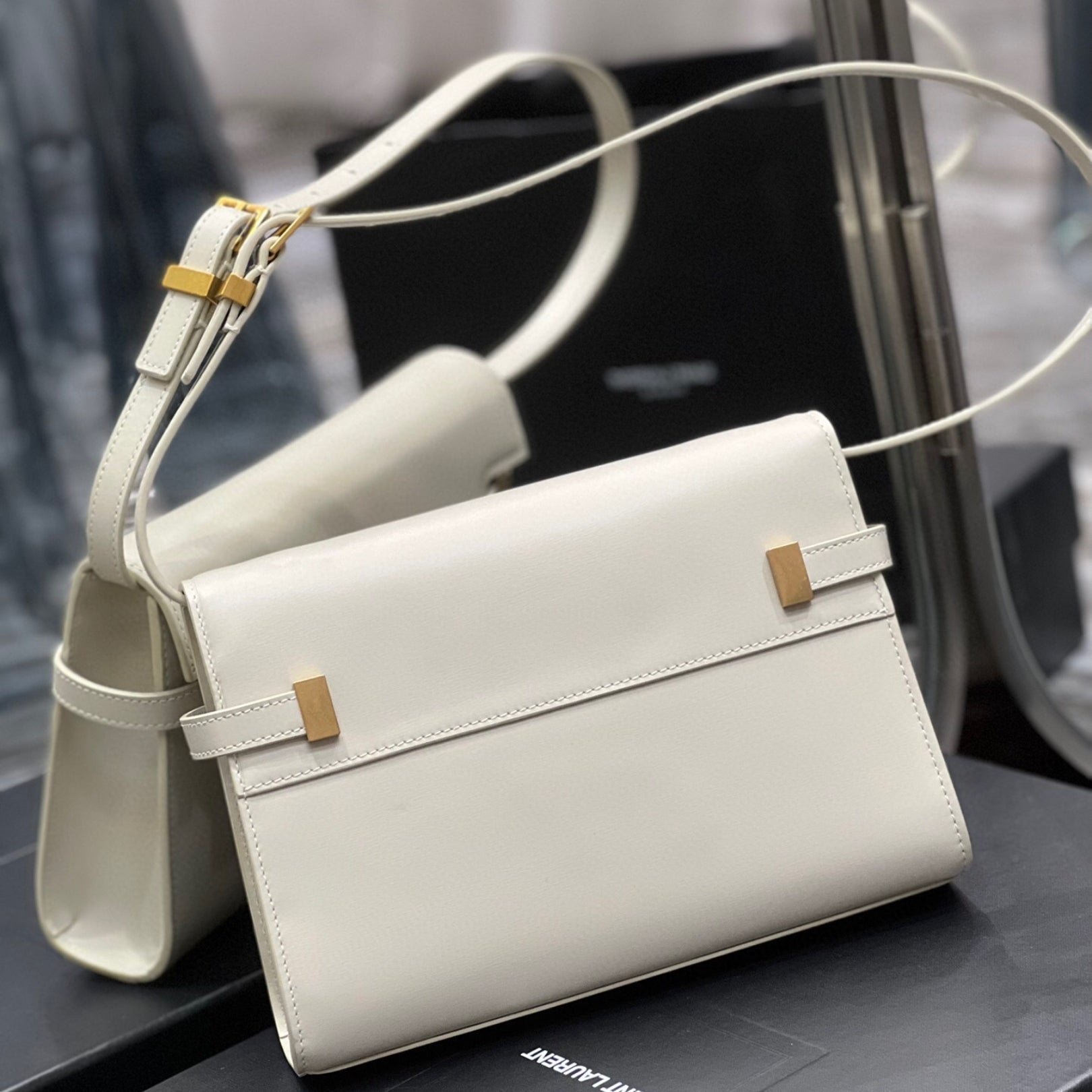Small White YSL Manhattan Bag