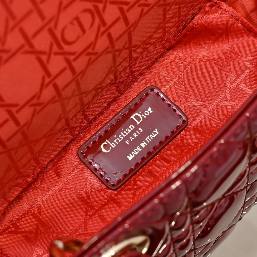 Dio Lady Joy Small Red Patent Leather Bag 22cm