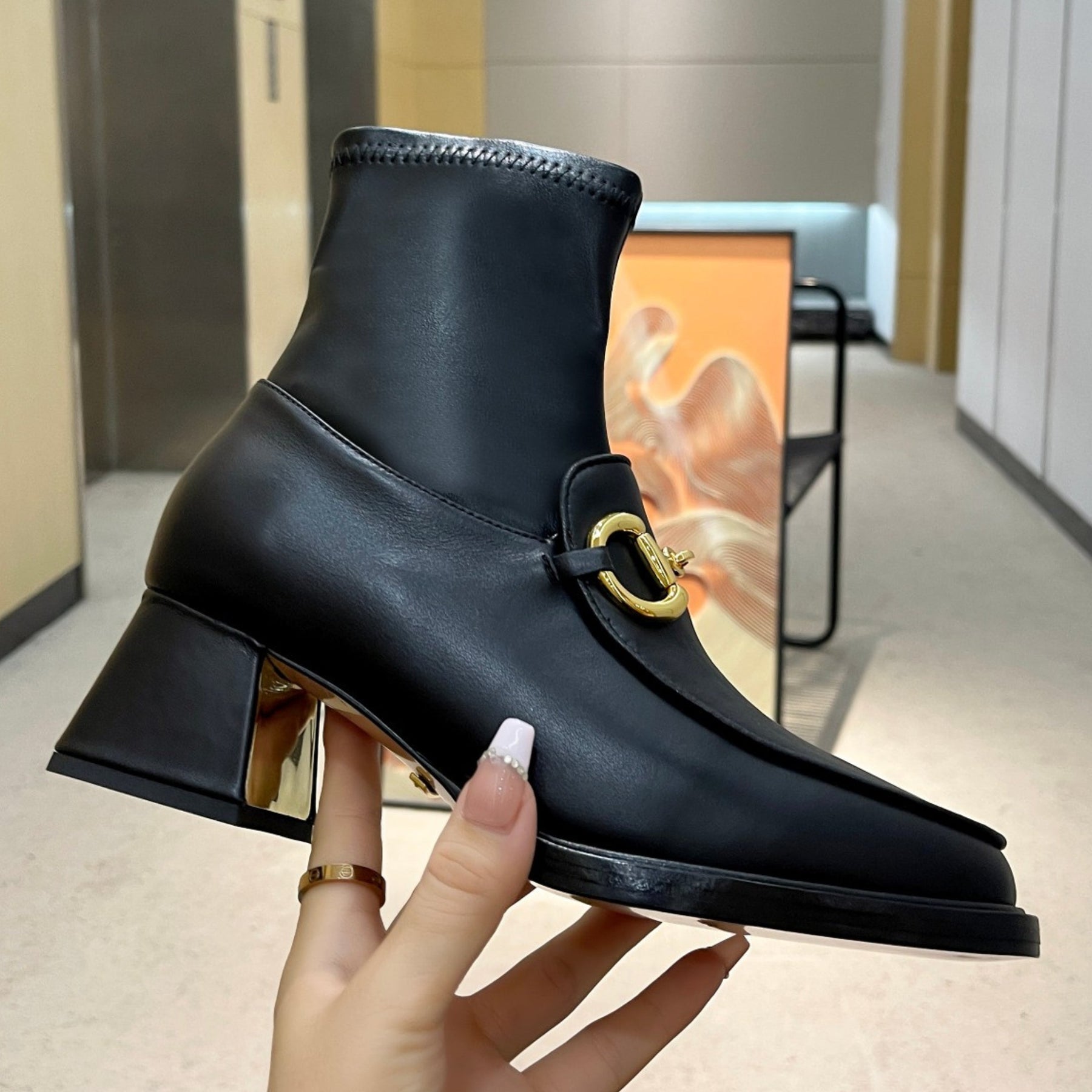 GG boot with horsebit detail and 55mm heel in black