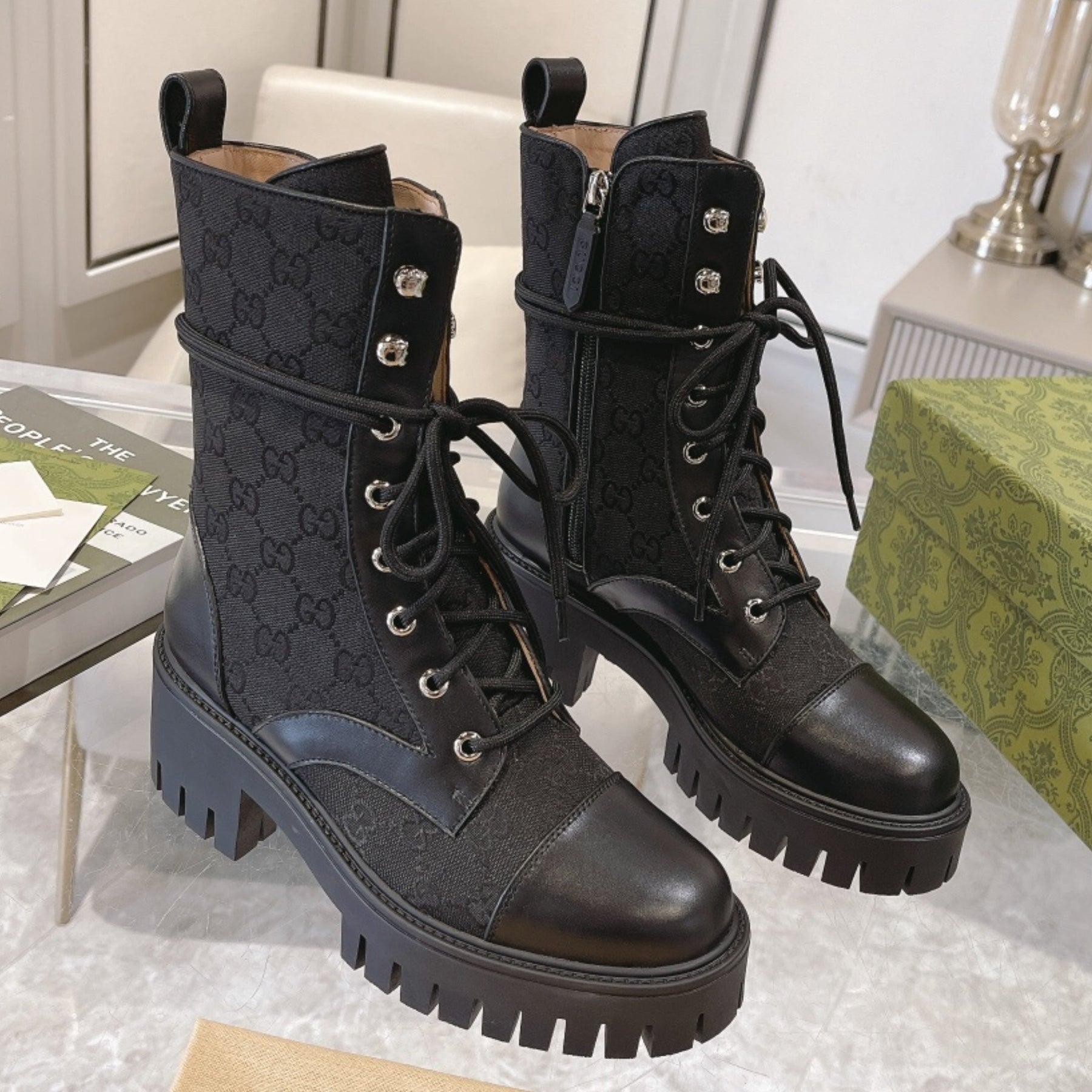 GG quilted boot with 60mm heel, mid-calf canvas #2