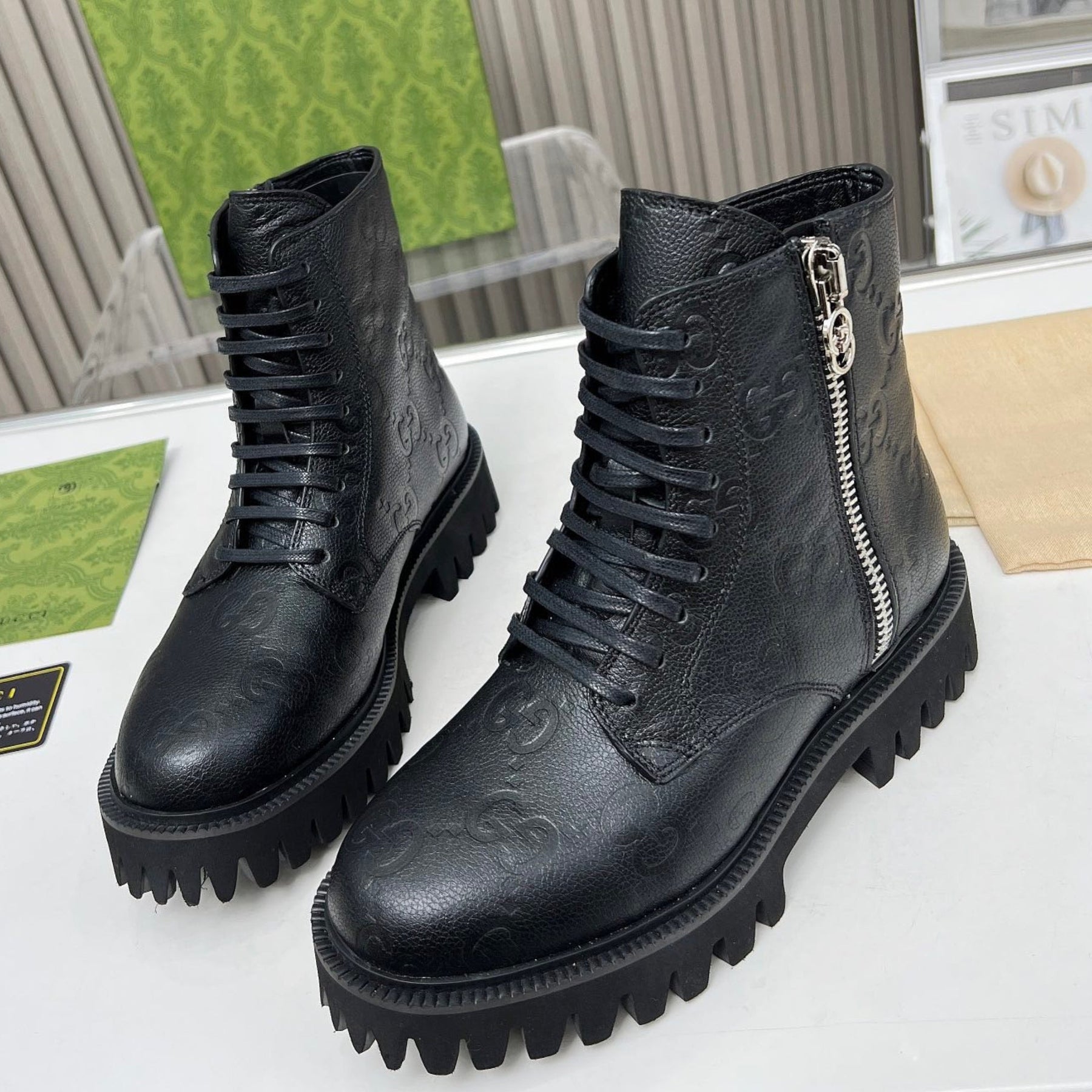 GG Black Leather Ankle Boot