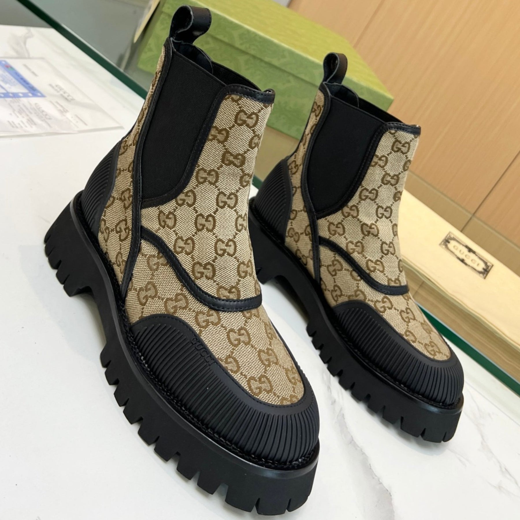 GG Canvas Ankle Boot Beige