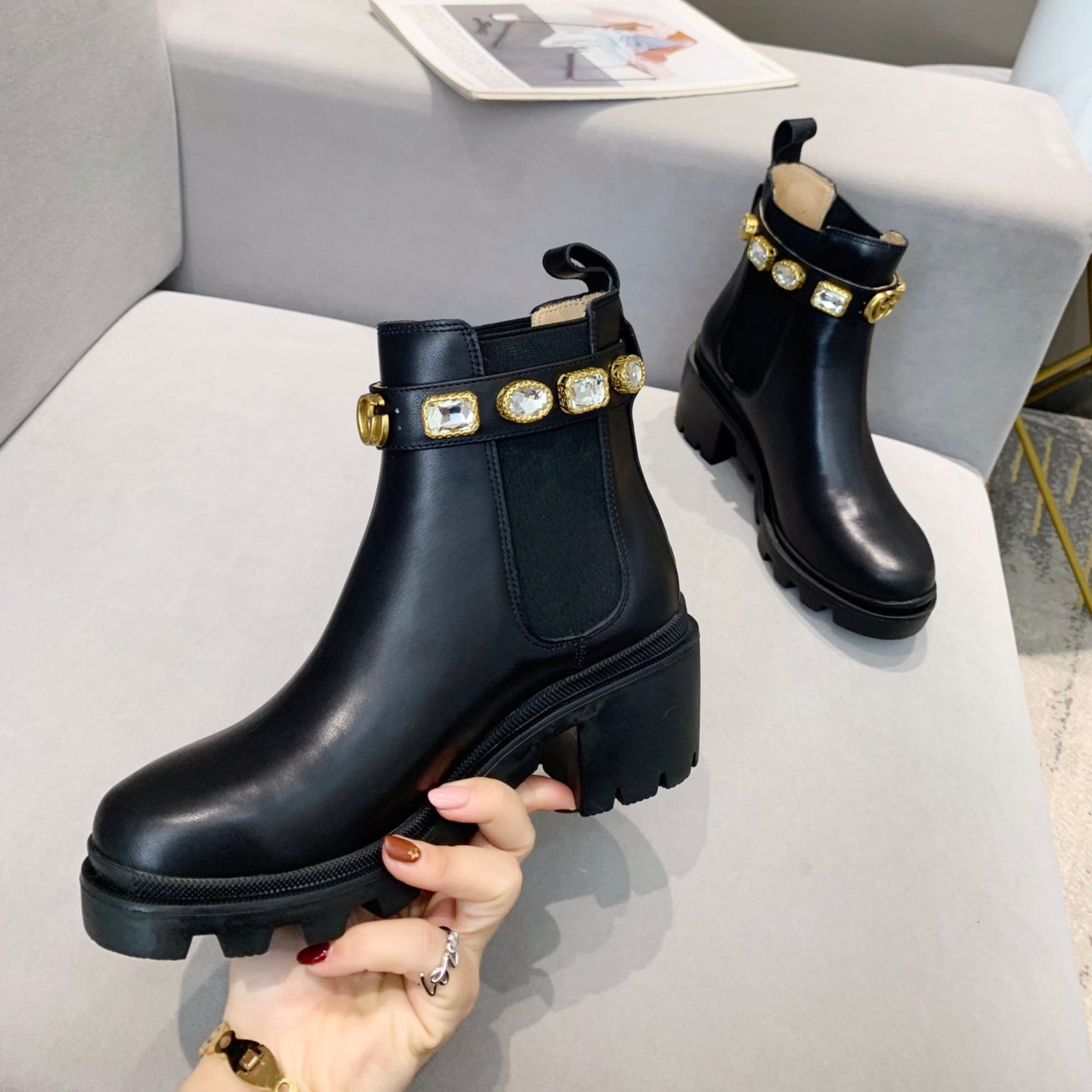 GG Ankle boot with stones and 60mm heel