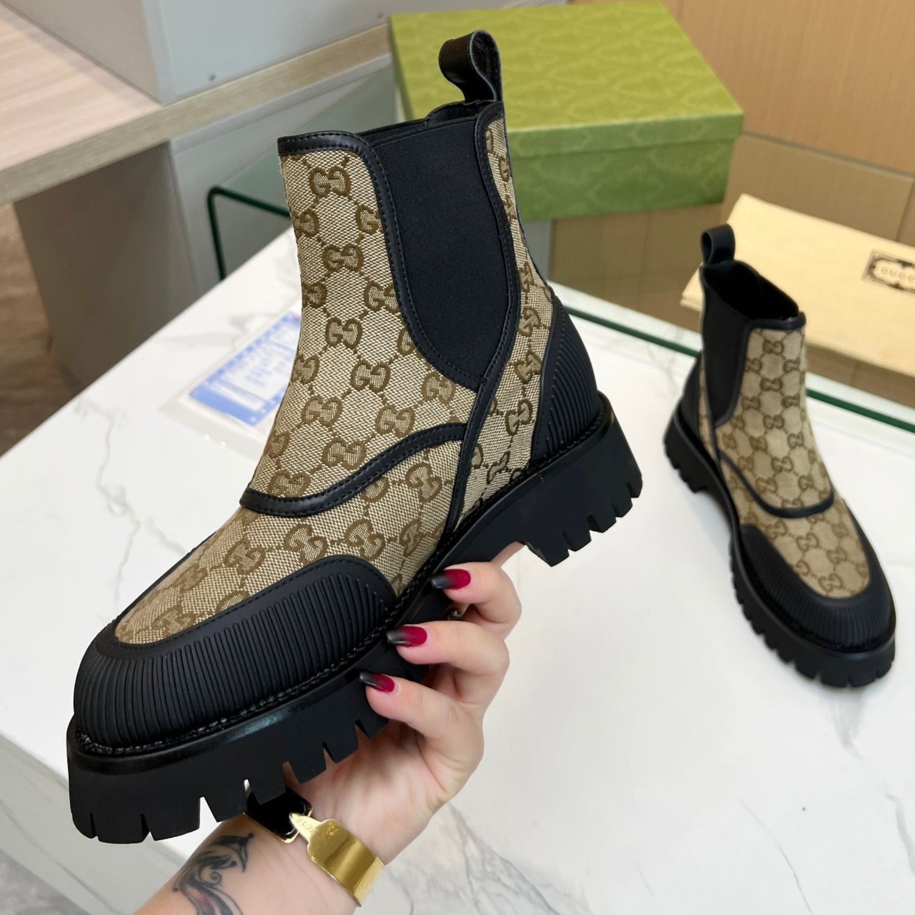 GG Canvas Ankle Boot Beige