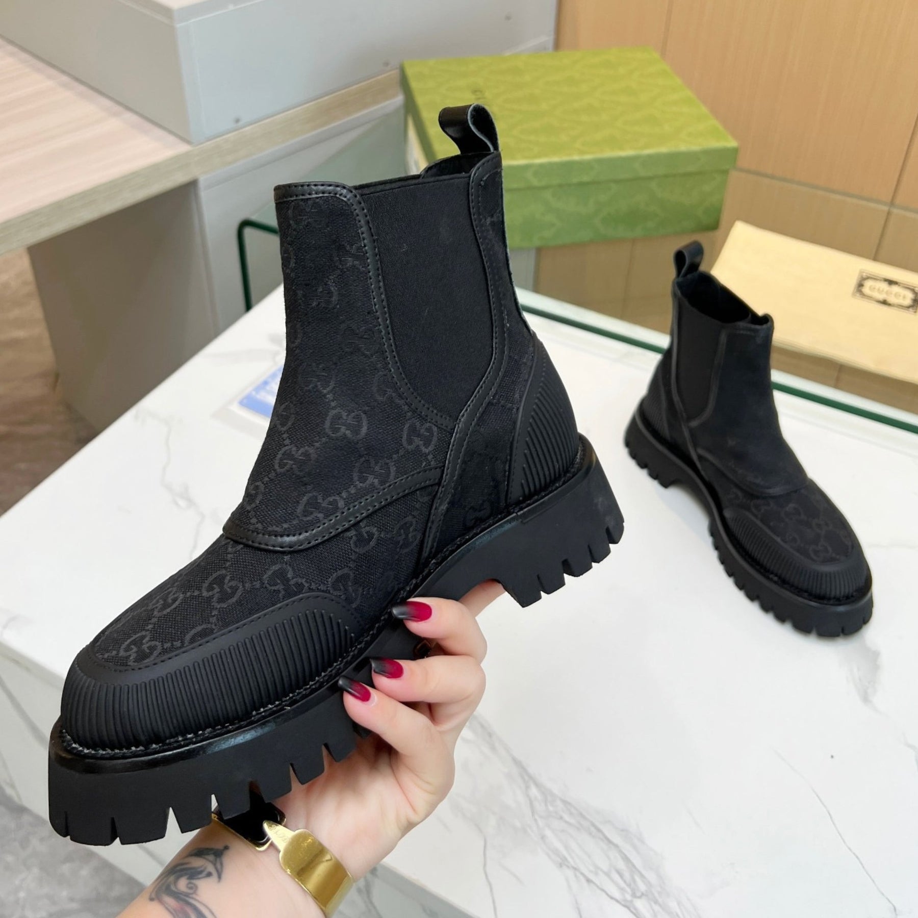 GG Canvas Ankle Boot Black
