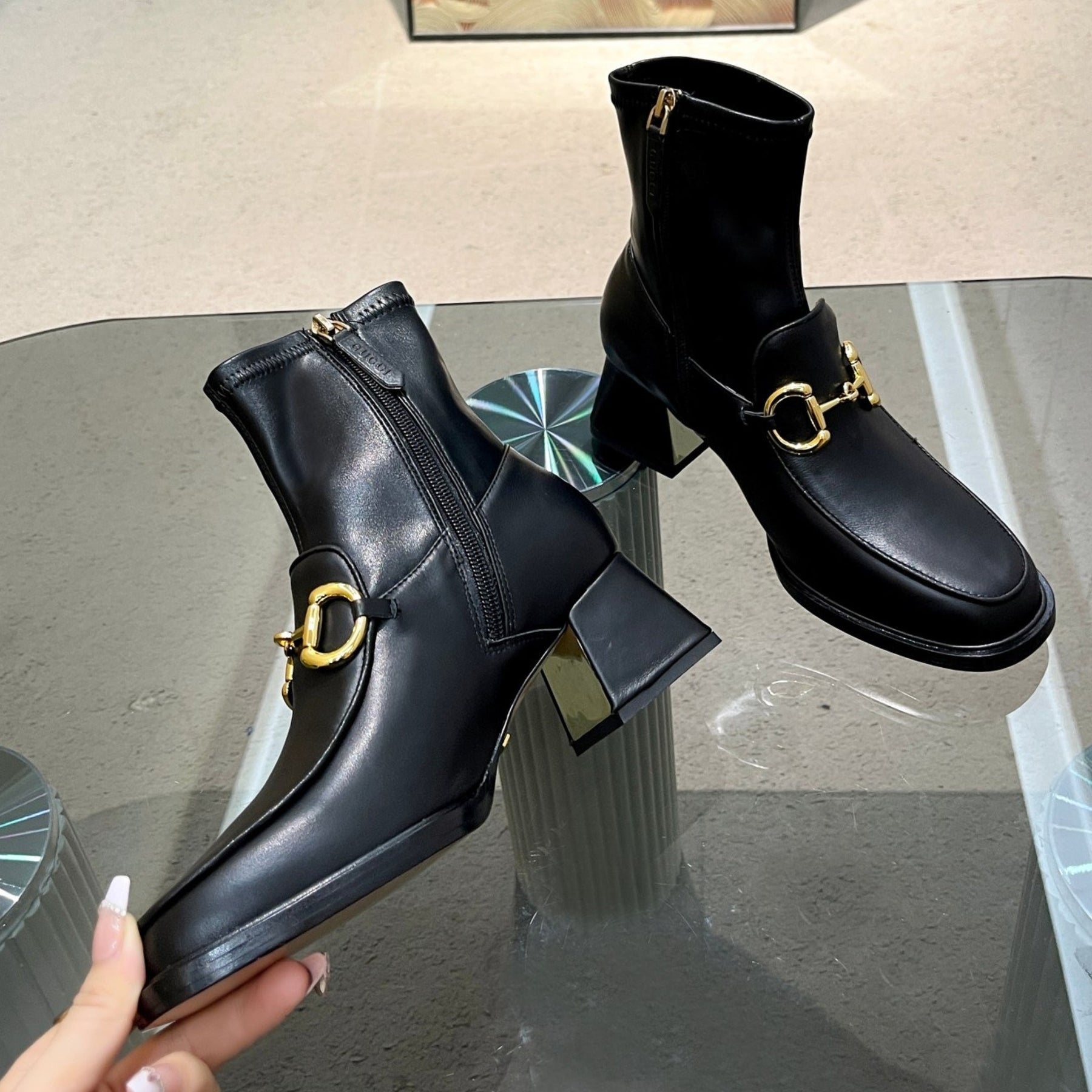 GG boot with horsebit detail and 55mm heel in black