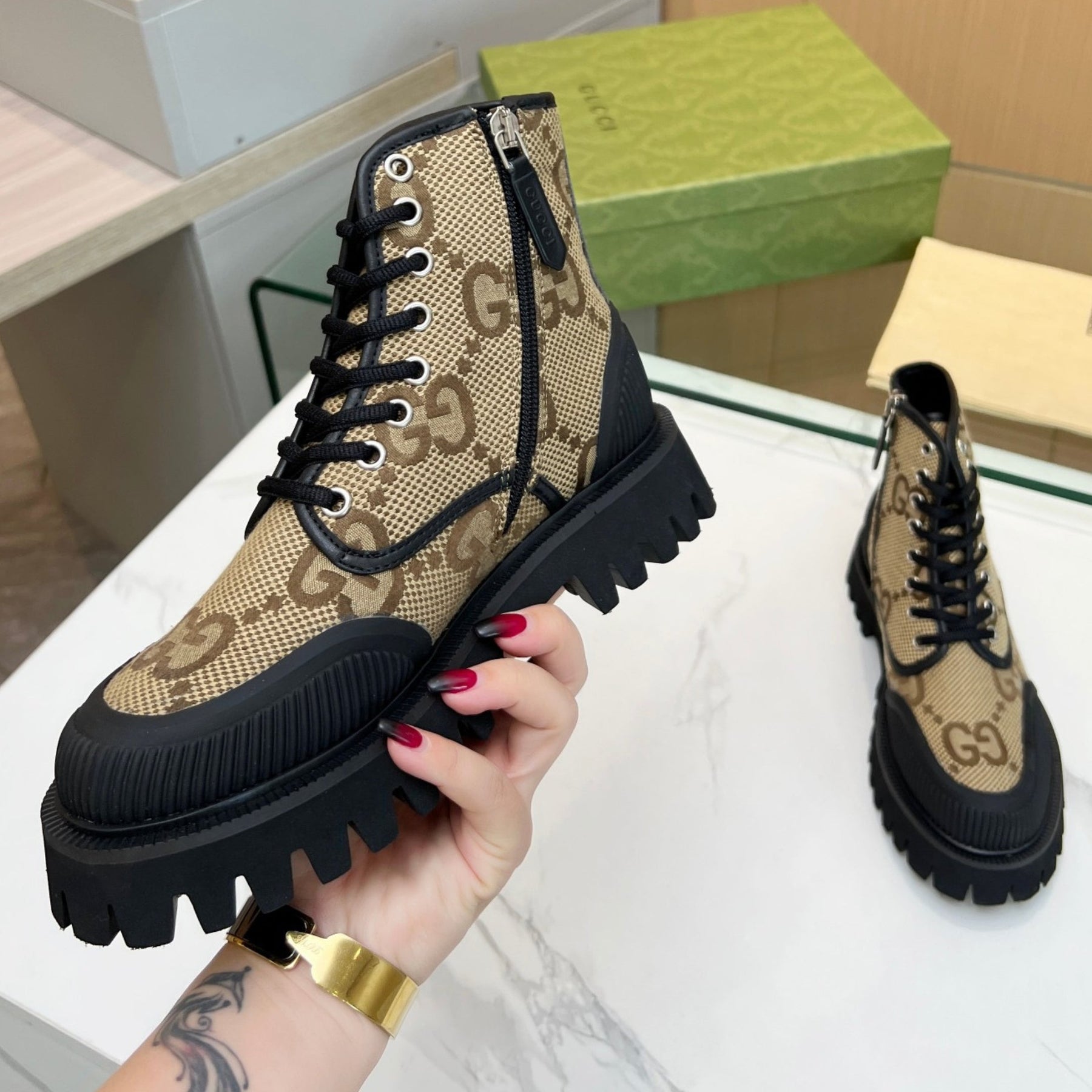 GG Canvas GG Maxi Beige Boot