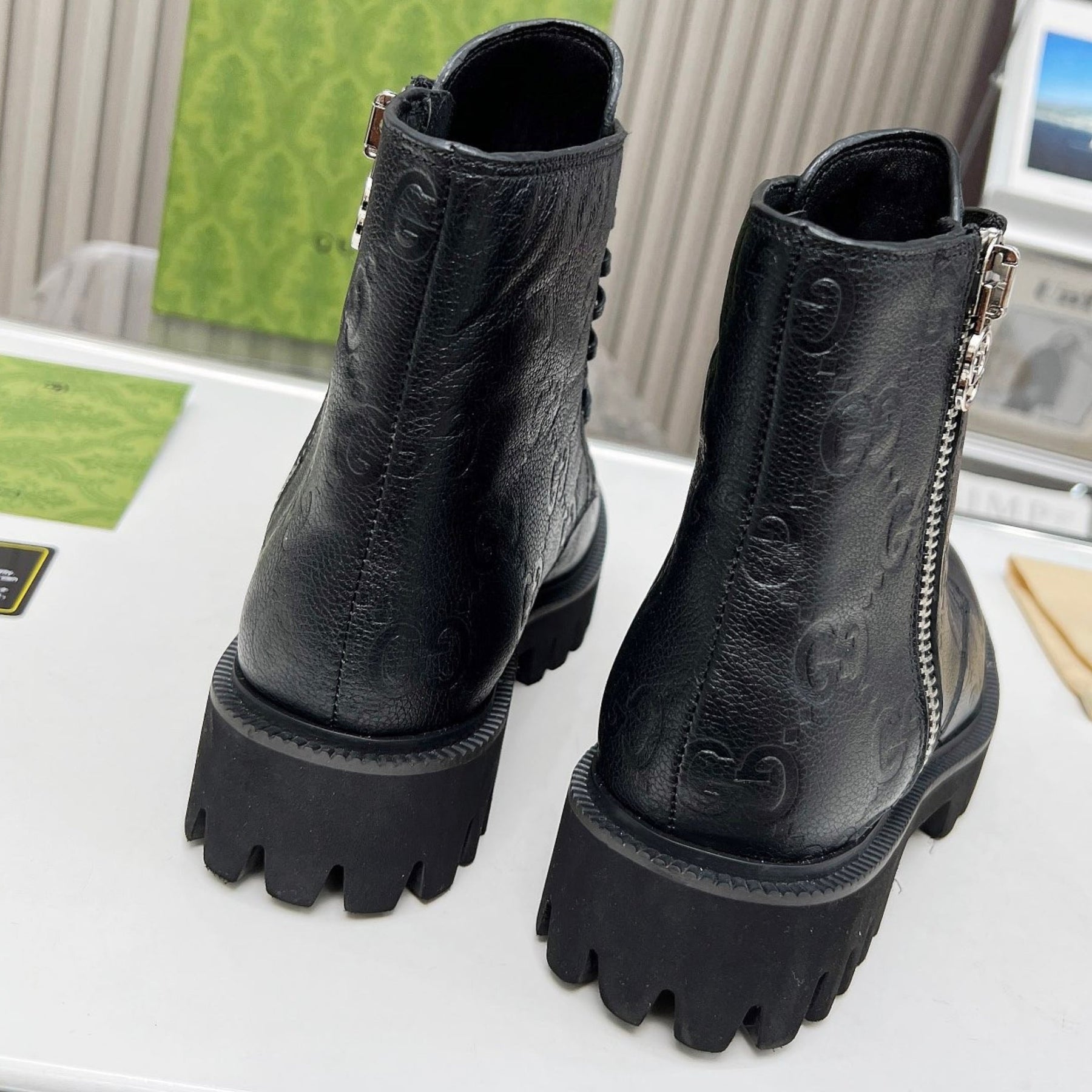 GG Black Leather Ankle Boot