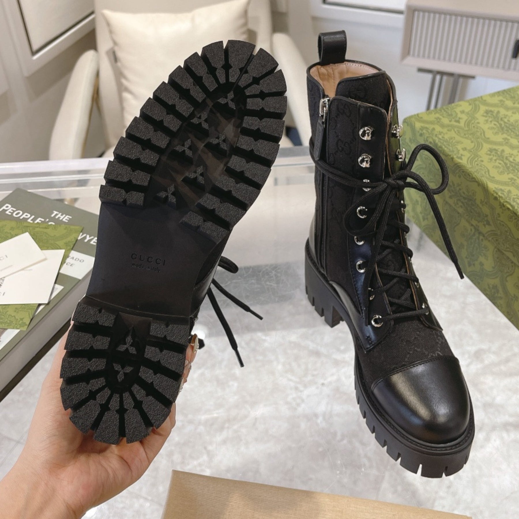 GG quilted boot with 60mm heel, mid-calf canvas #2