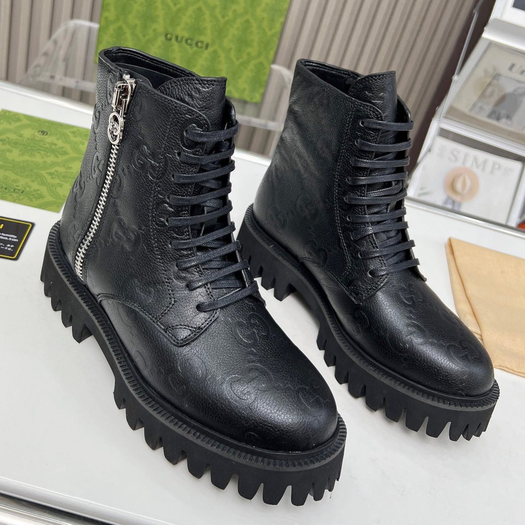 GG Black Leather Ankle Boot