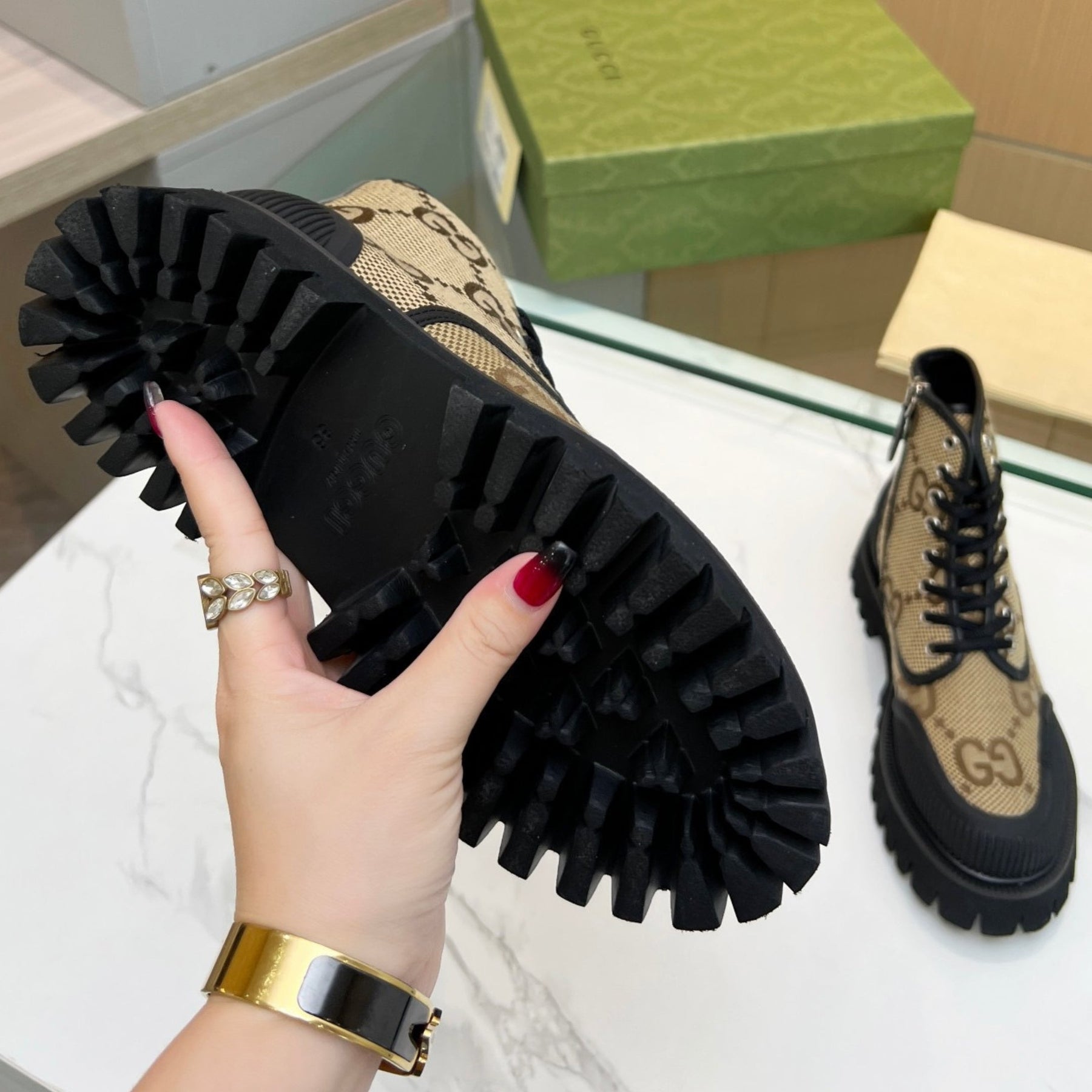 GG Canvas GG Maxi Beige Boot