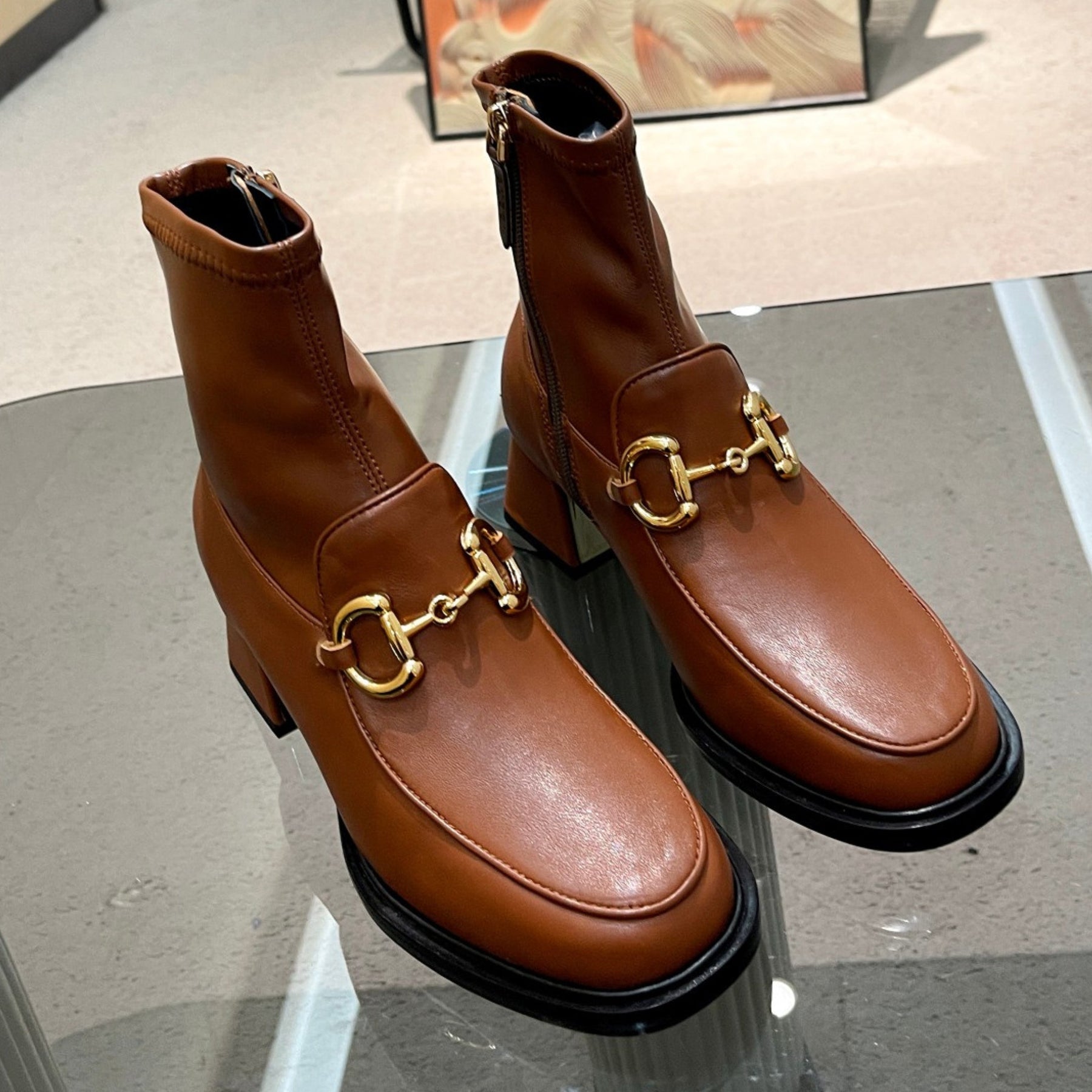 GG boot with horsebit detail and 55mm heel Brown