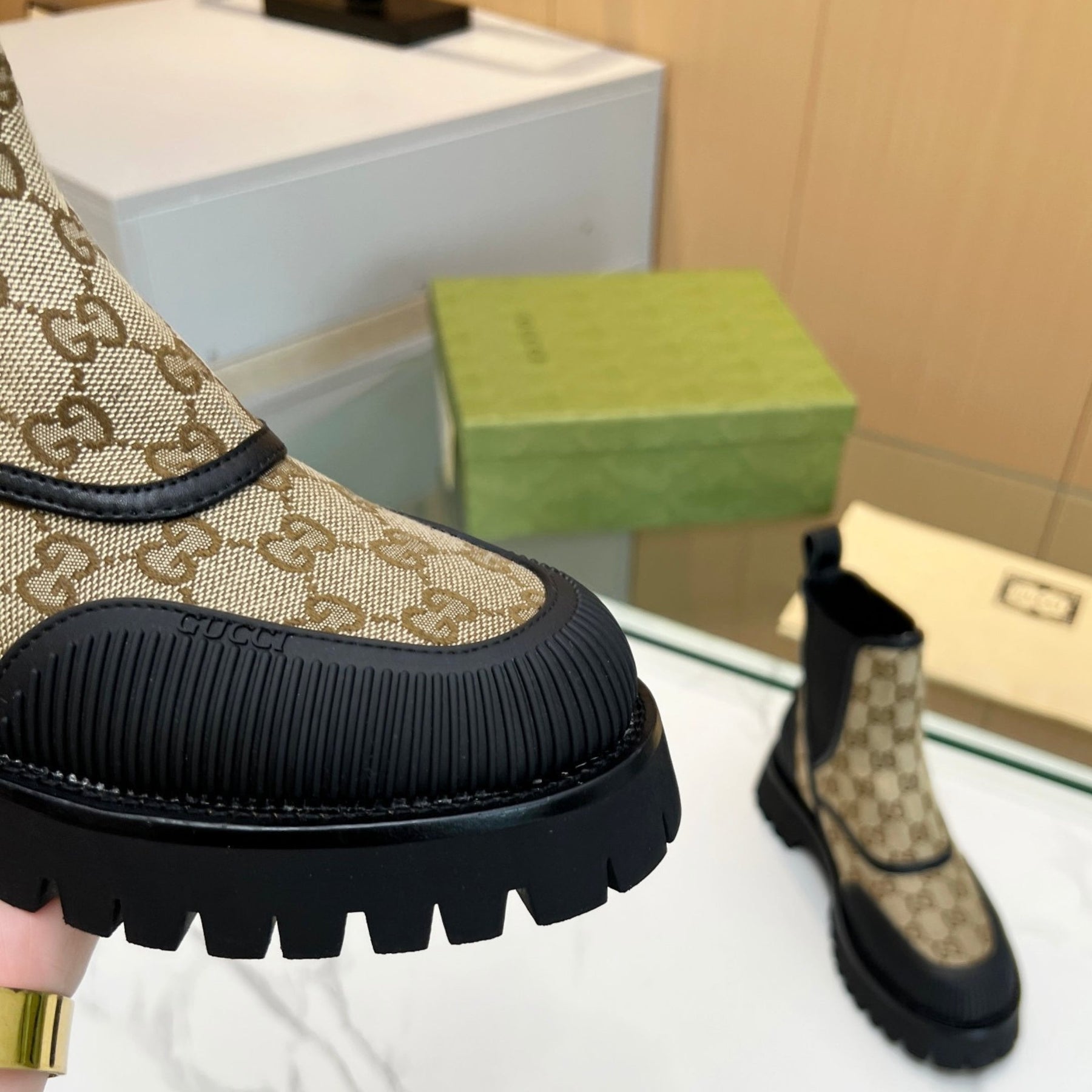 GG Canvas Ankle Boot Beige