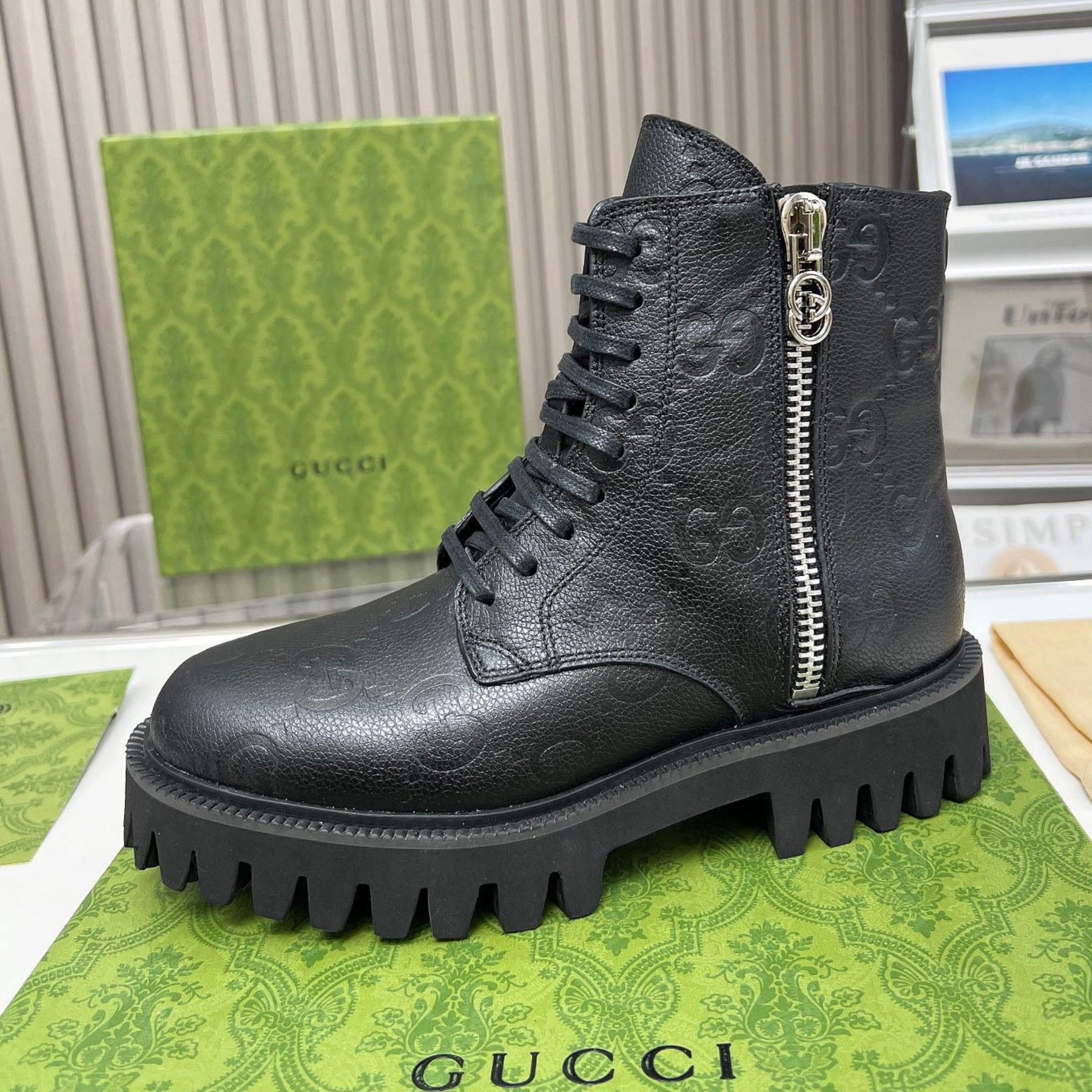 GG Black Leather Ankle Boot