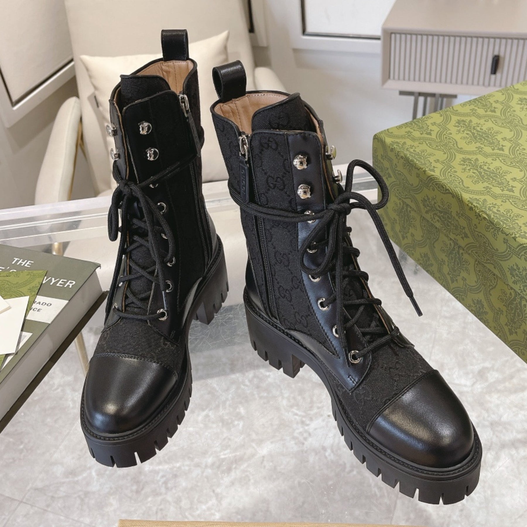 GG quilted boot with 60mm heel, mid-calf canvas #2