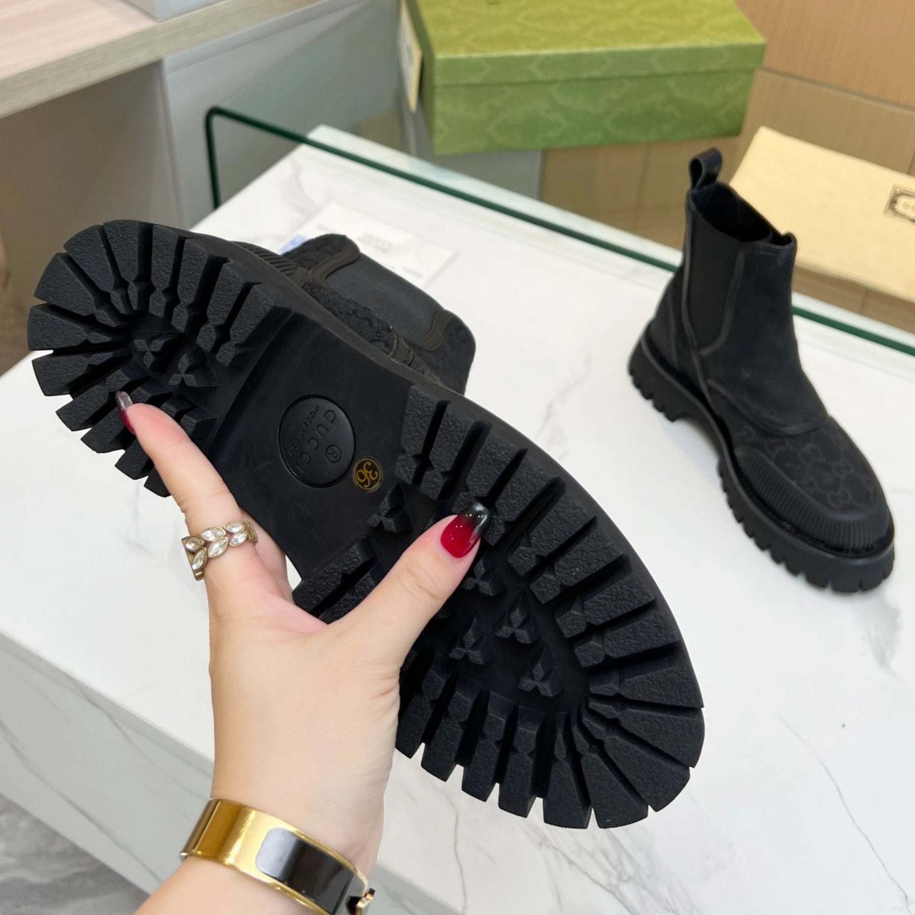 GG Canvas Ankle Boot Black