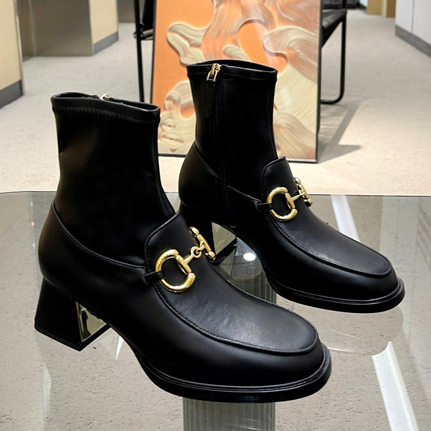 GG boot with horsebit detail and 55mm heel in black