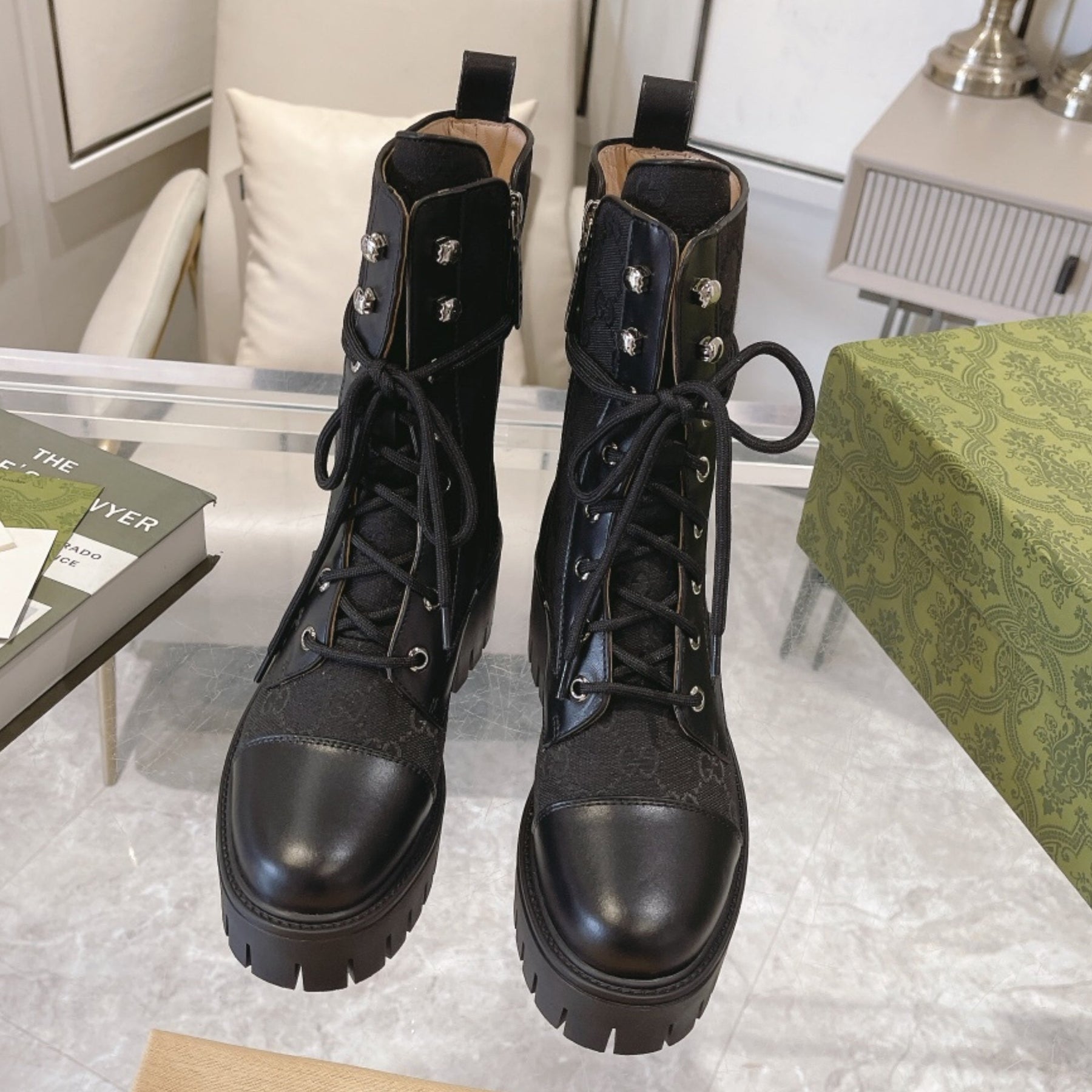 GG quilted boot with 60mm heel, mid-calf canvas #2