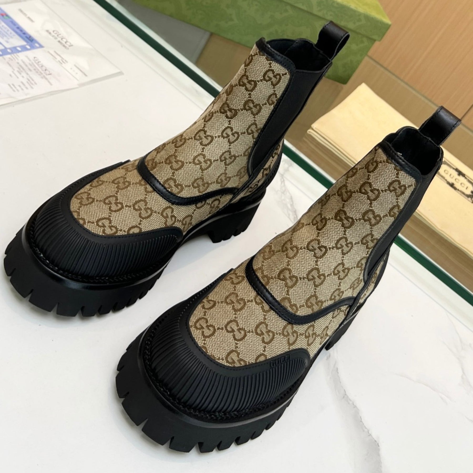 GG Canvas Ankle Boot Beige