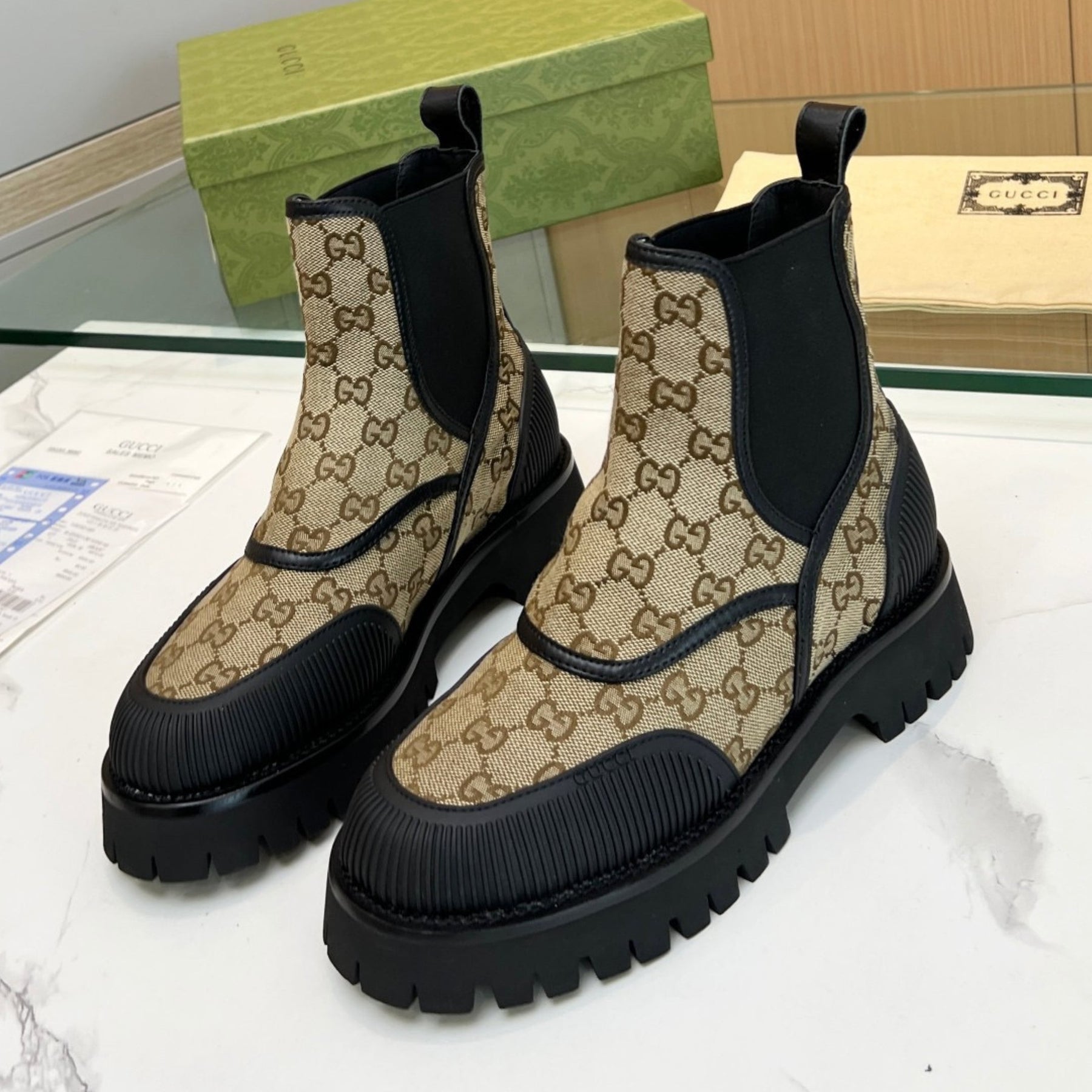 GG Canvas Ankle Boot Beige