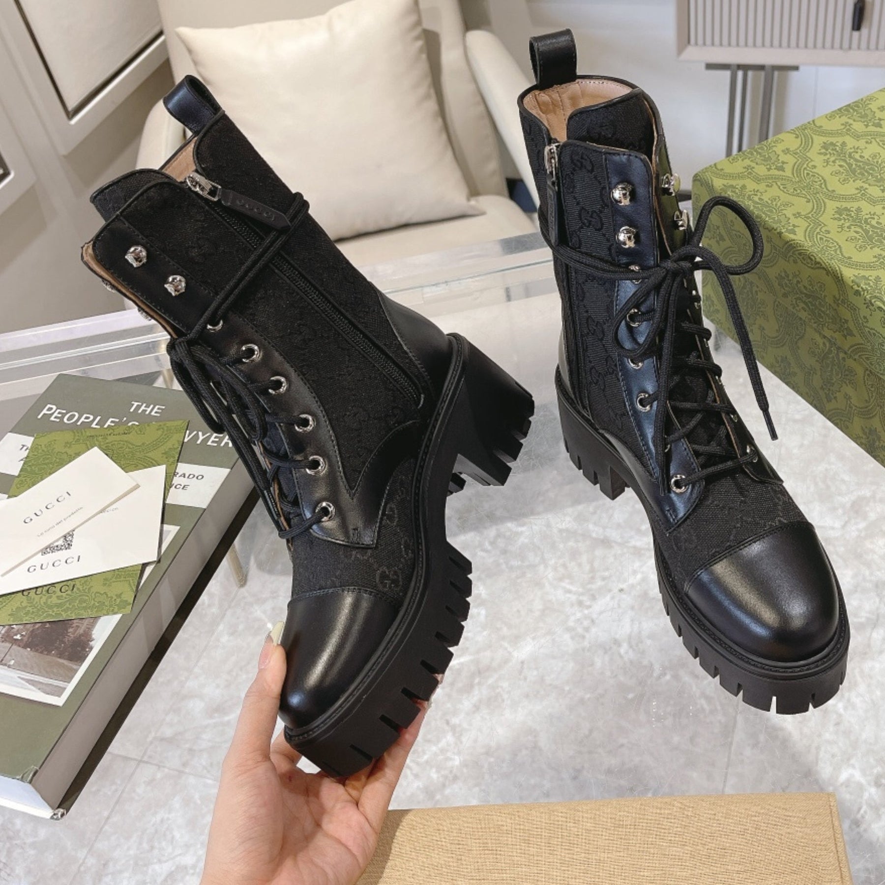 GG quilted boot with 60mm heel, mid-calf canvas #2