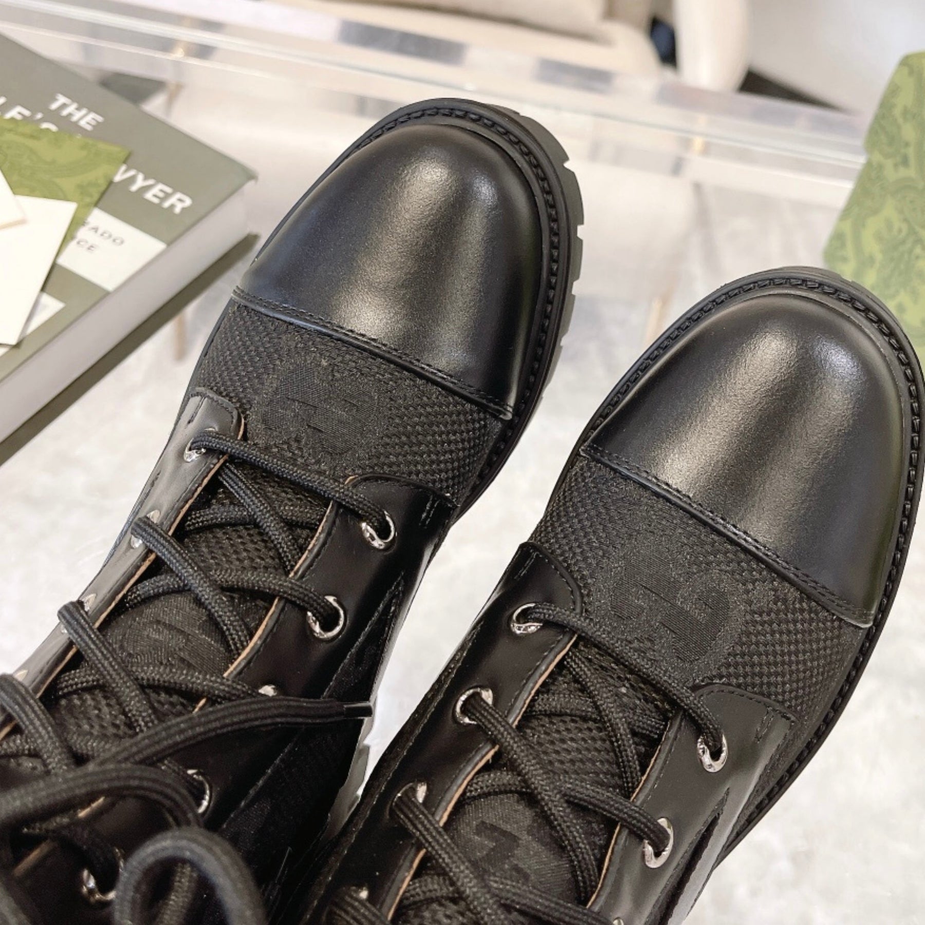 GG quilted boot with 60mm heel, GG canvas, mid-calf