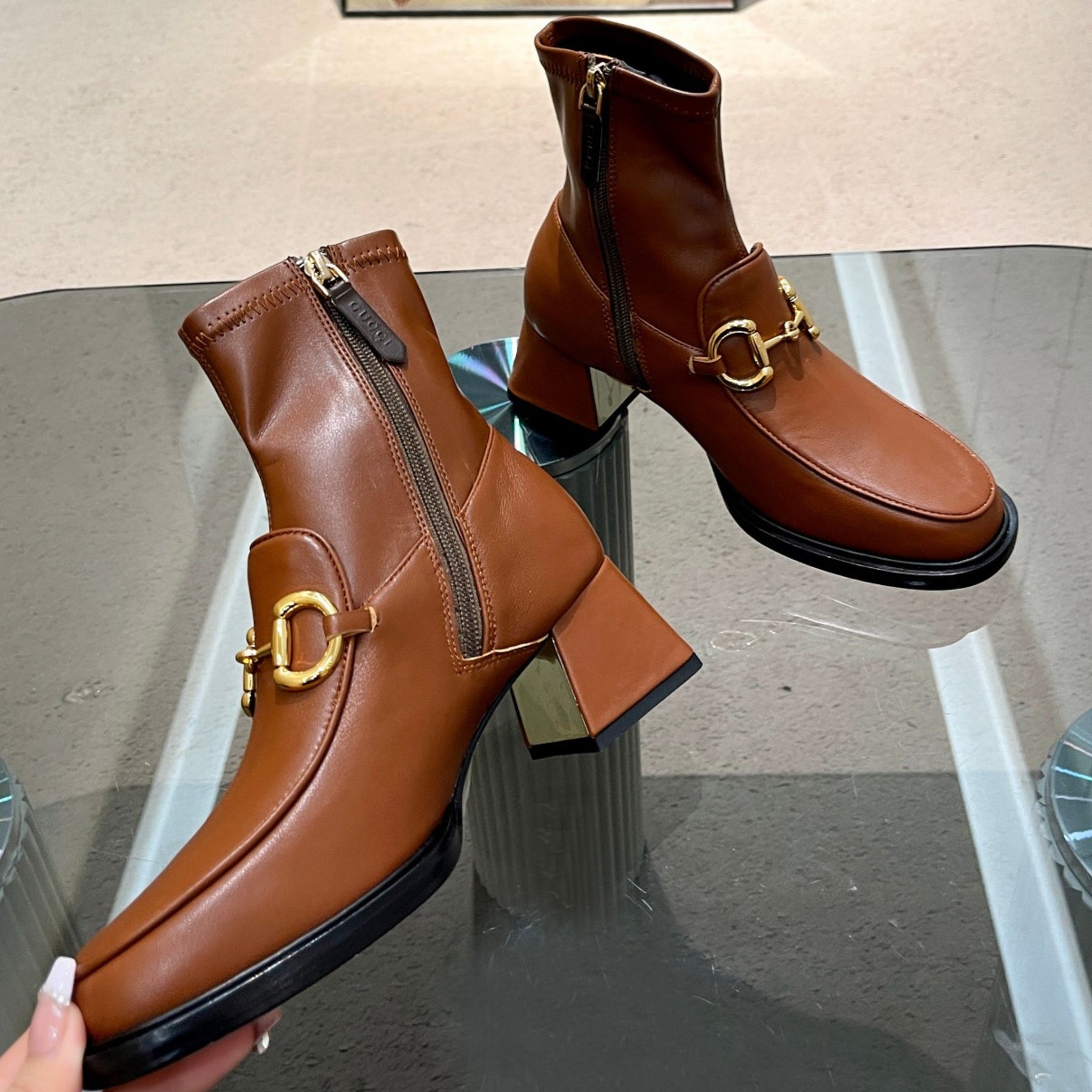 GG boot with horsebit detail and 55mm heel Brown