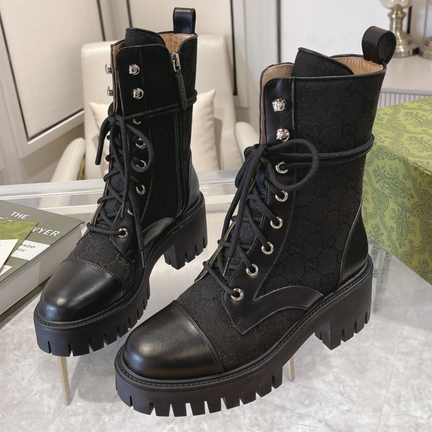 GG quilted boot with 60mm heel, mid-calf canvas #2