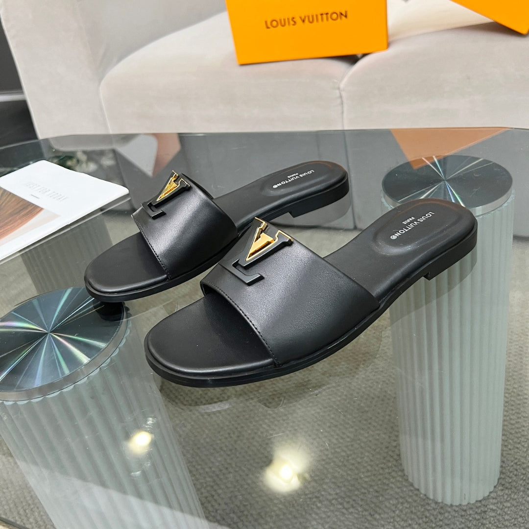 LV Capri Flat Black Flip Flops