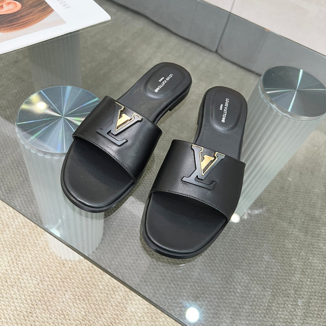 LV Capri Flat Black Flip Flops