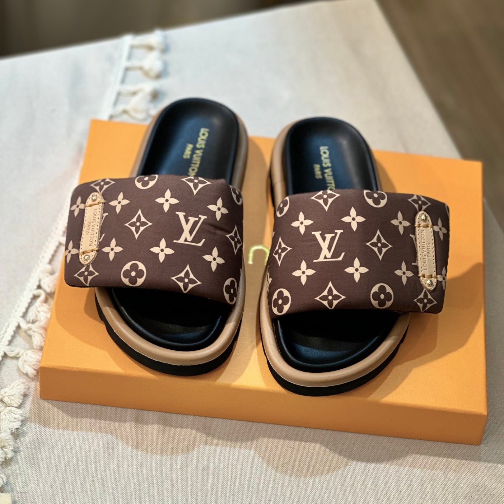 Lv pool pillow flat comfort brown flip flops