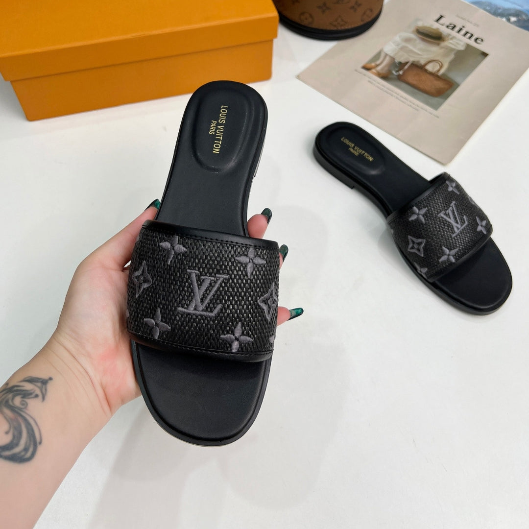 LV Monogram Gray Flip Flops