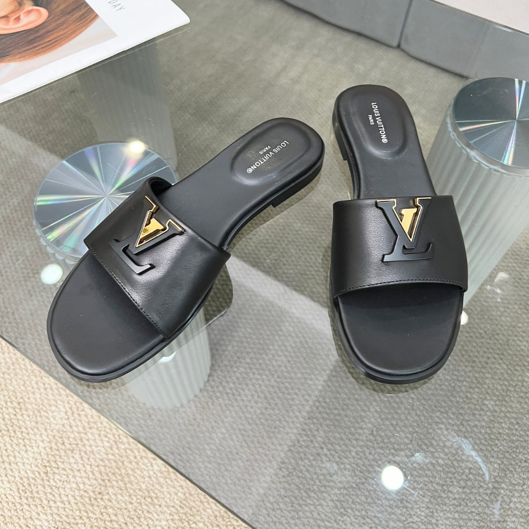 LV Capri Flat Black Flip Flops