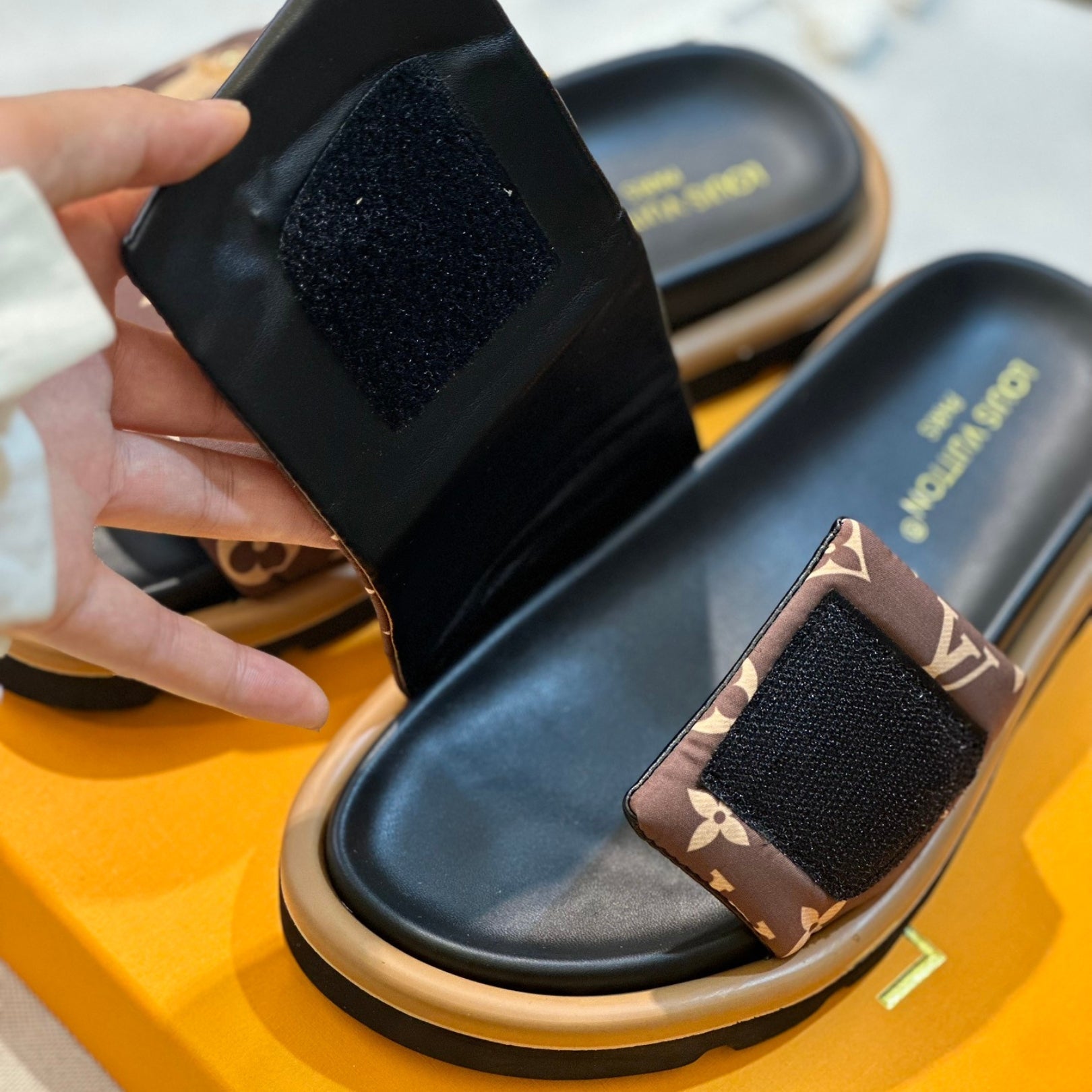 Lv pool pillow flat comfort brown flip flops