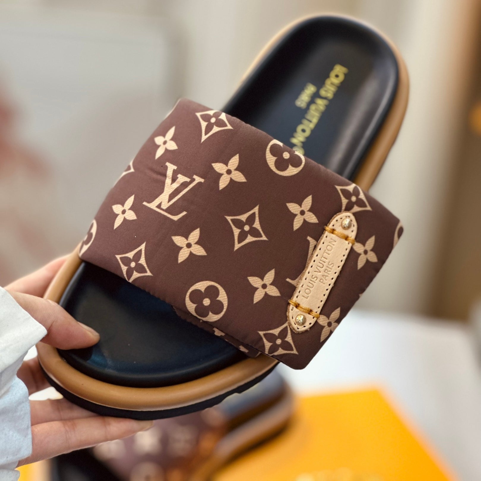 Lv pool pillow flat comfort brown flip flops