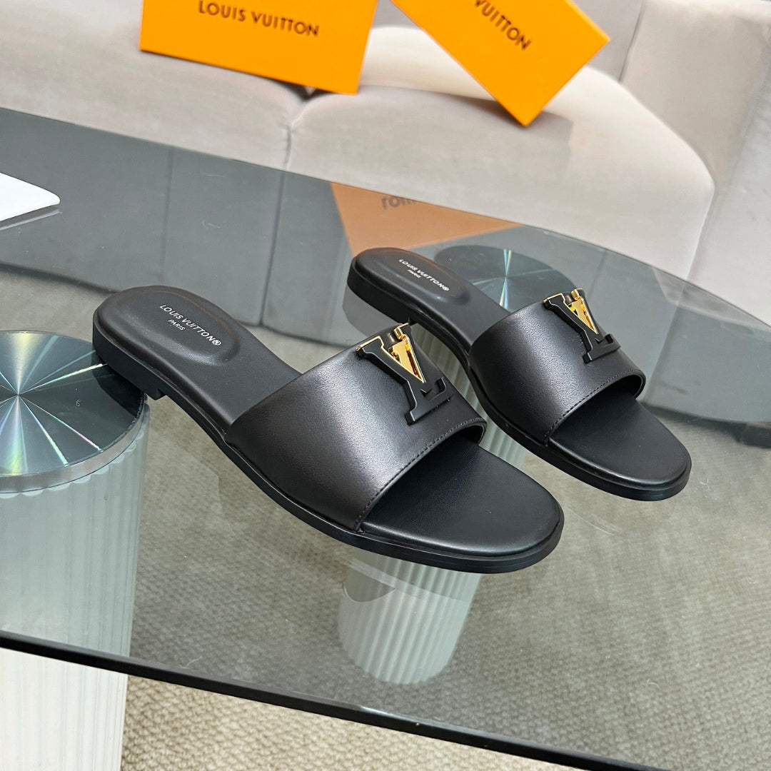 LV Capri Flat Black Flip Flops