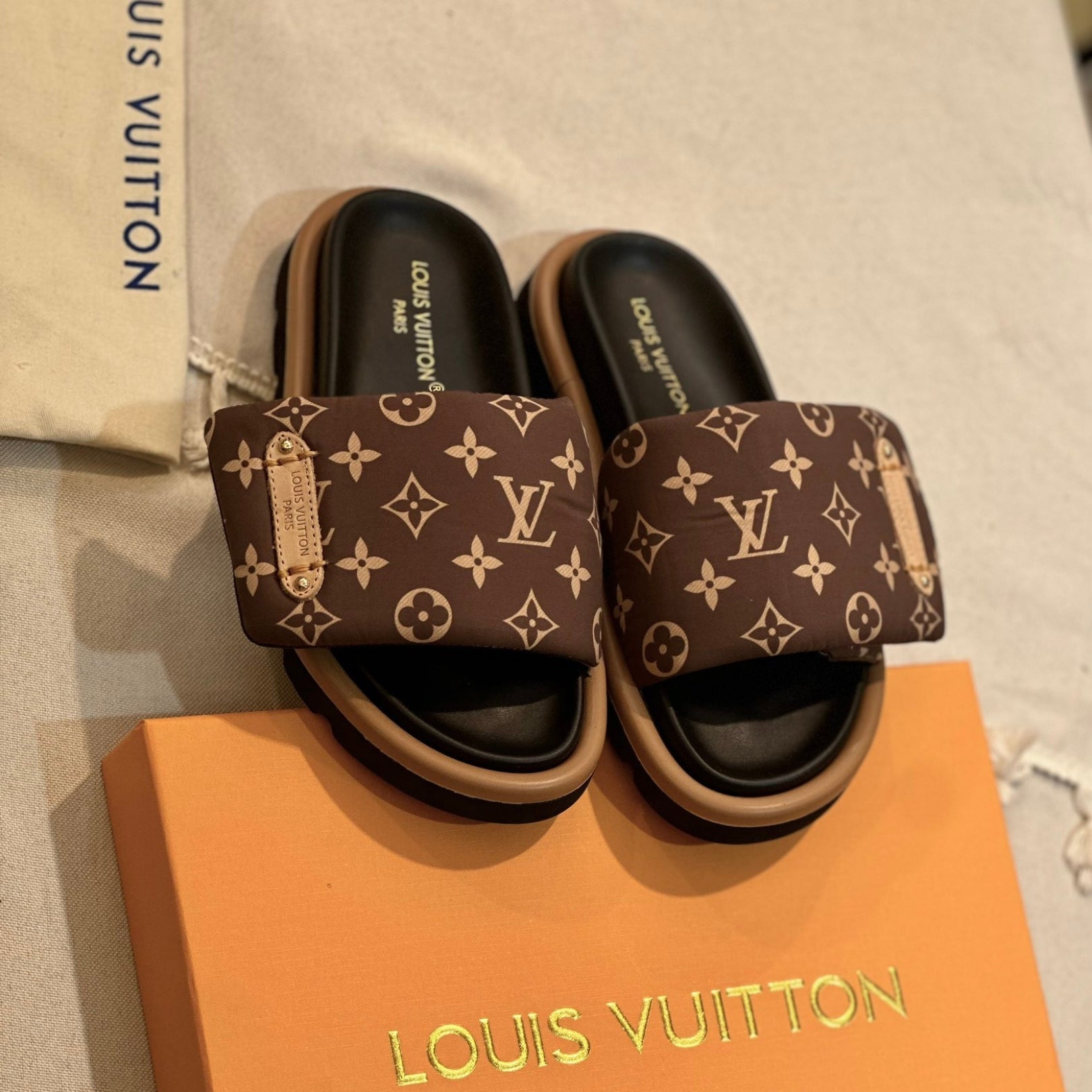Lv pool pillow flat comfort brown flip flops