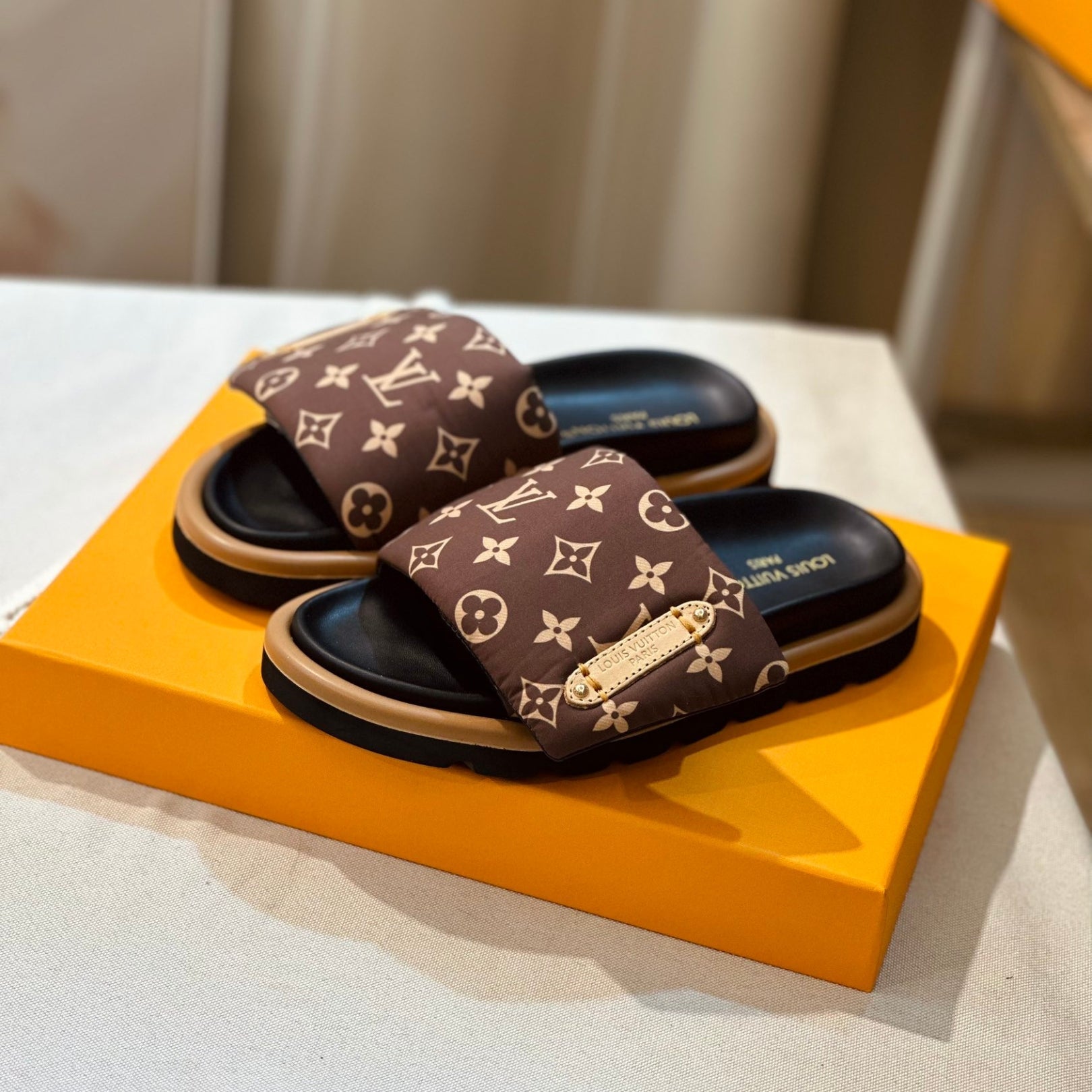 Lv pool pillow flat comfort brown flip flops