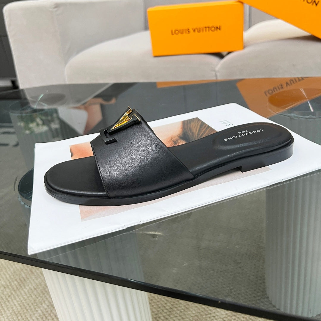LV Capri Flat Black Flip Flops