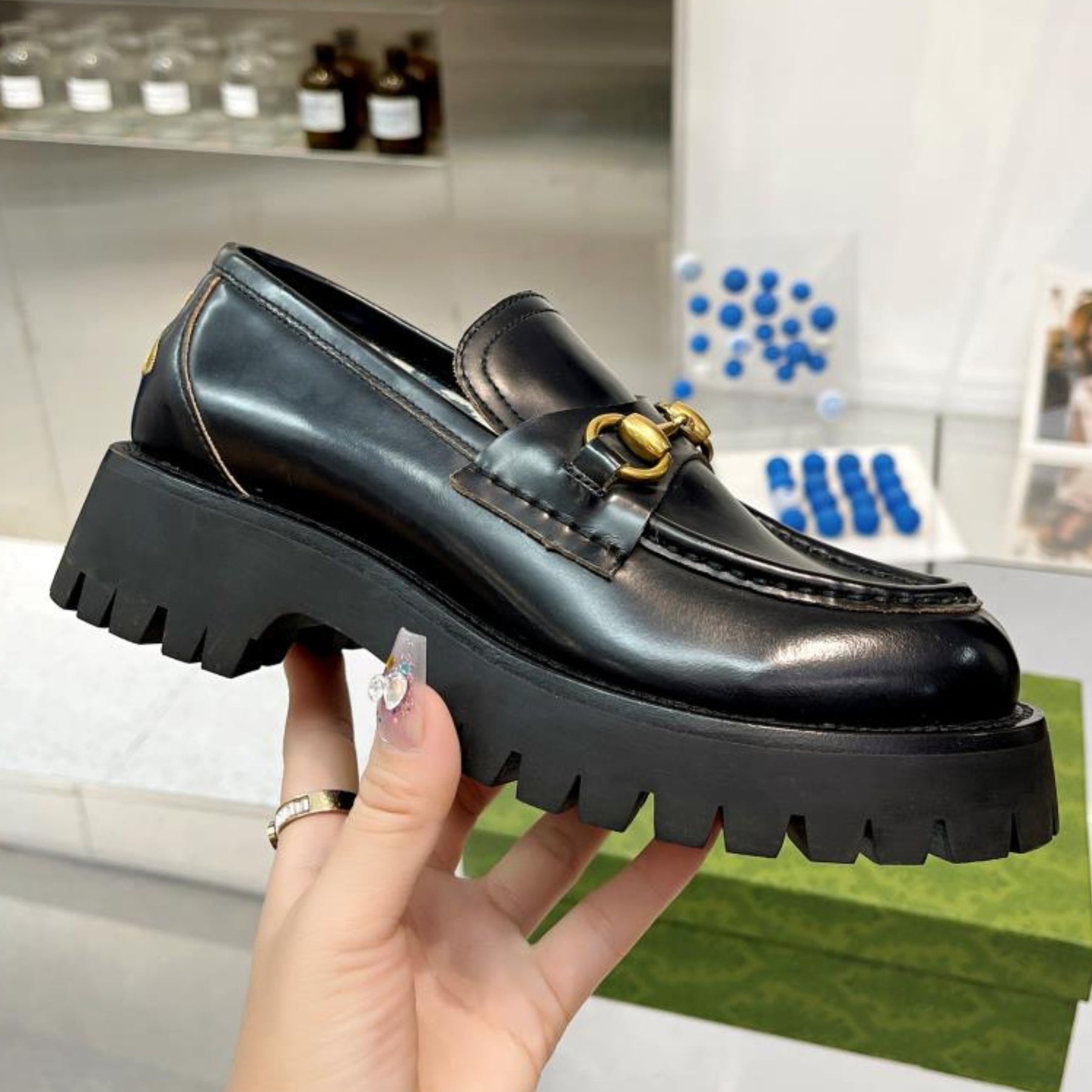 GG Leather Loafer with Black Horsebit Detail