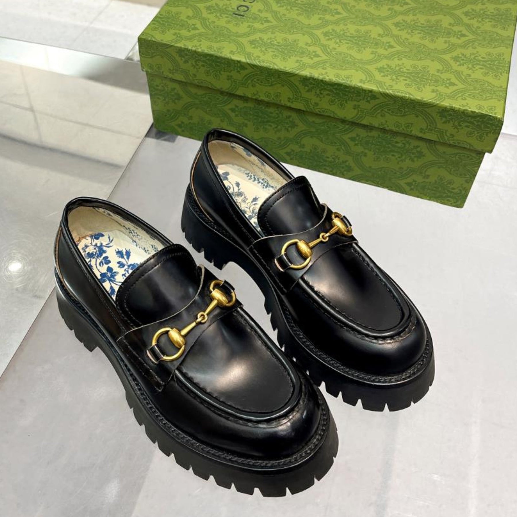 GG Leather Loafer with Black Horsebit Detail