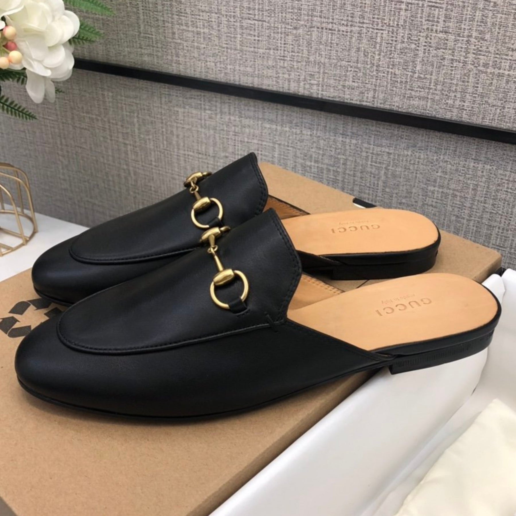 GG Princetown Black Leather Mule