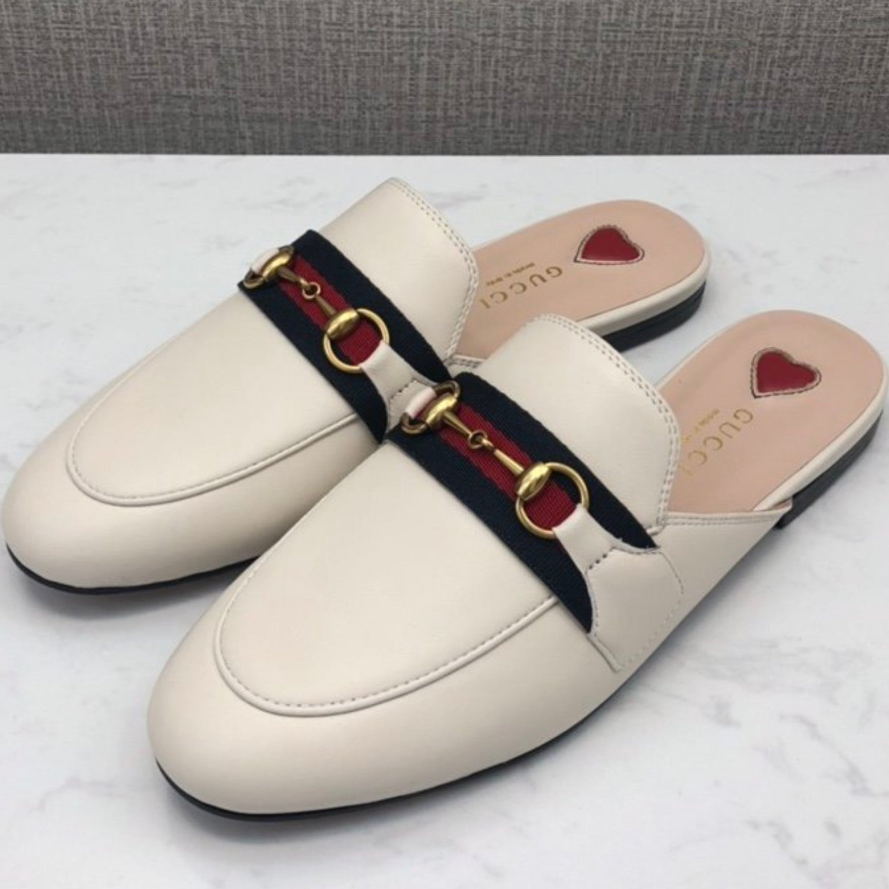 GG Princetown Off-White Leather Mule with Strap