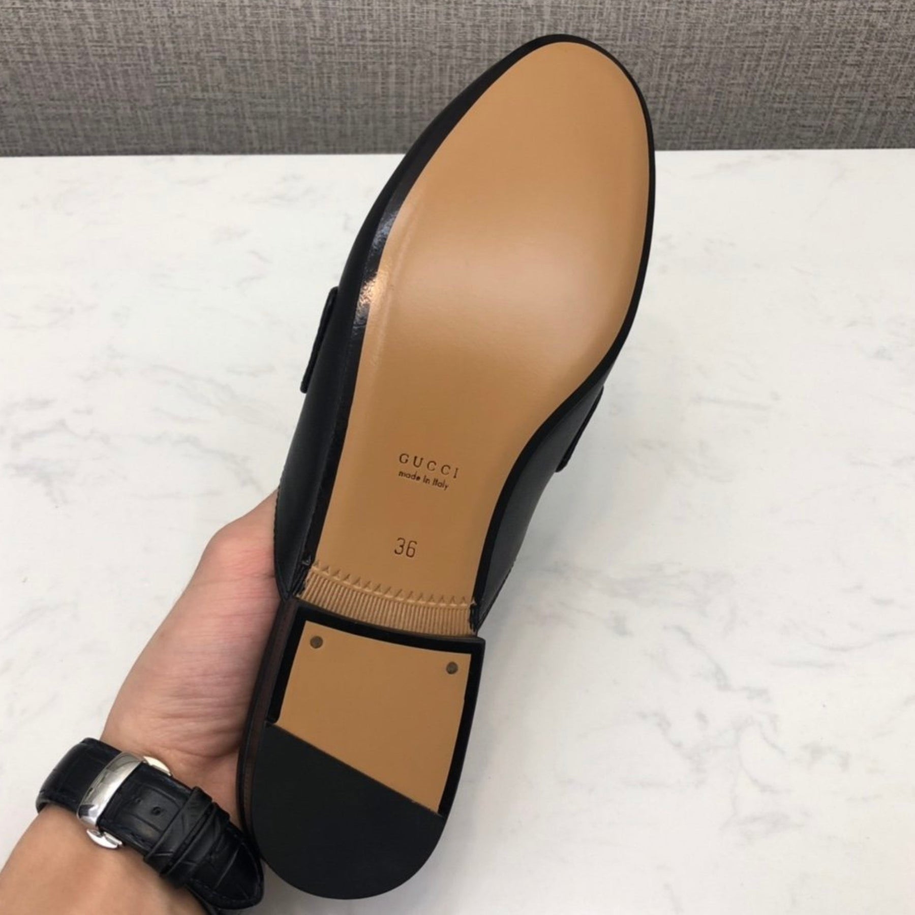 GG Princetown Black Leather Mule with Strap