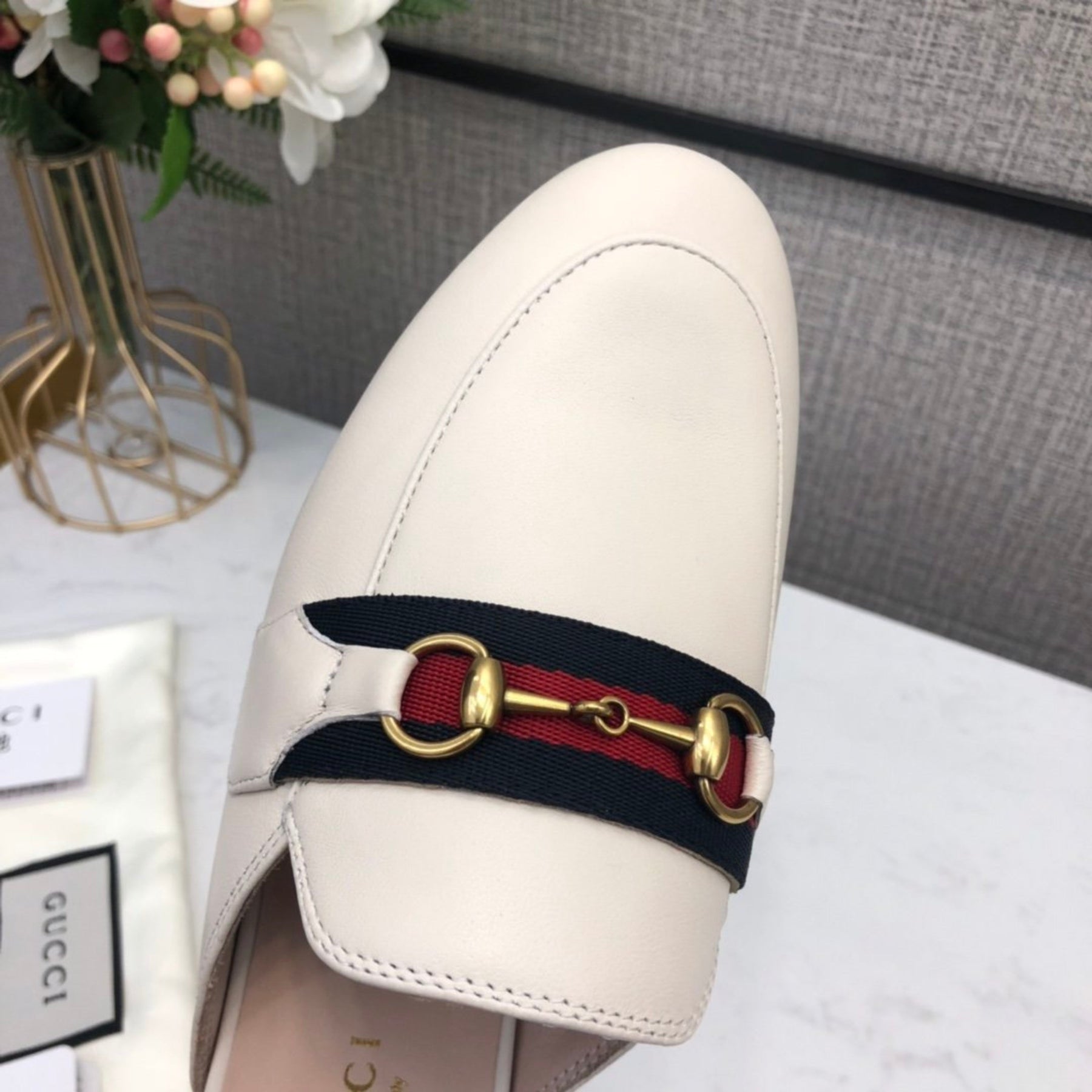 GG Princetown Off-White Leather Mule with Strap