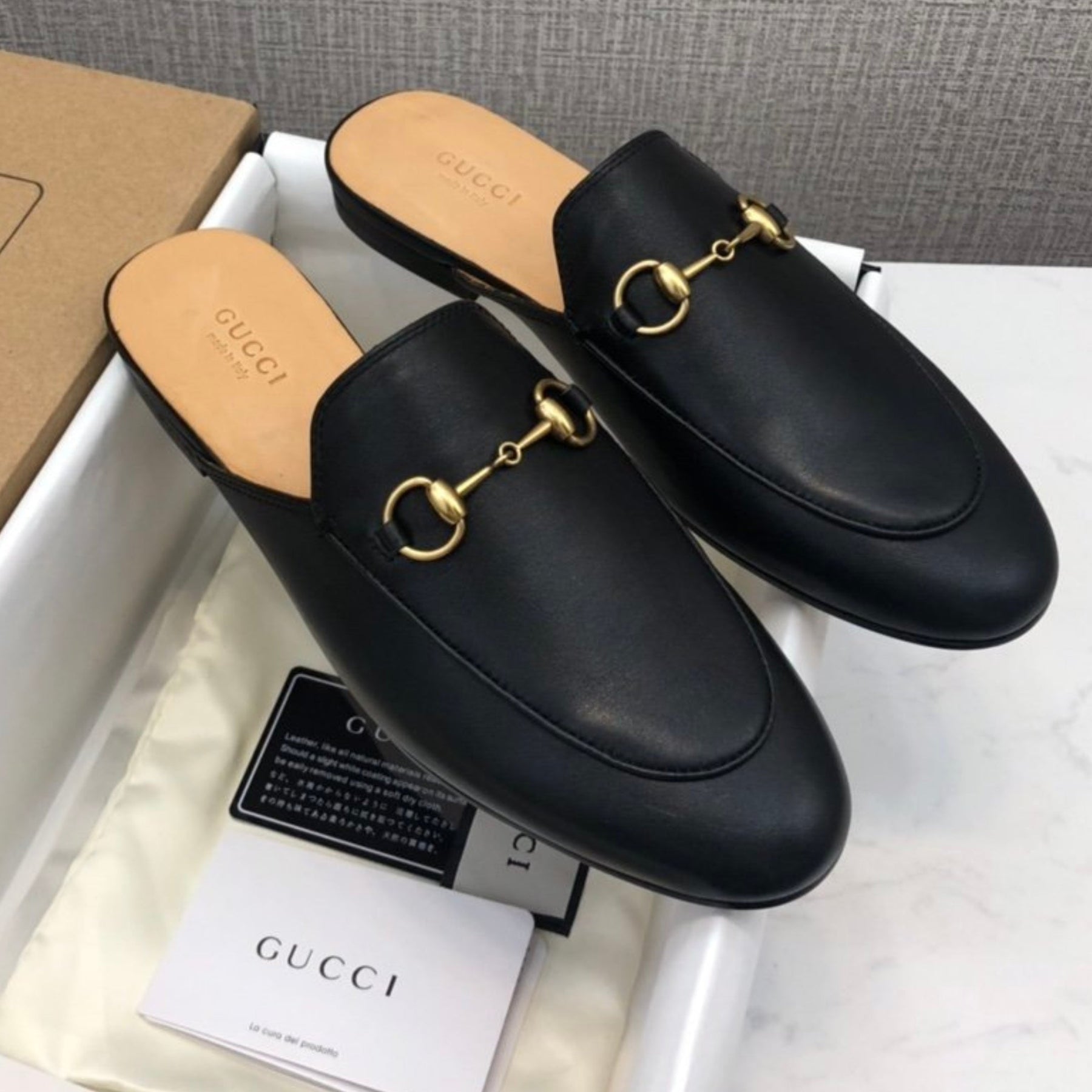 GG Princetown Black Leather Mule