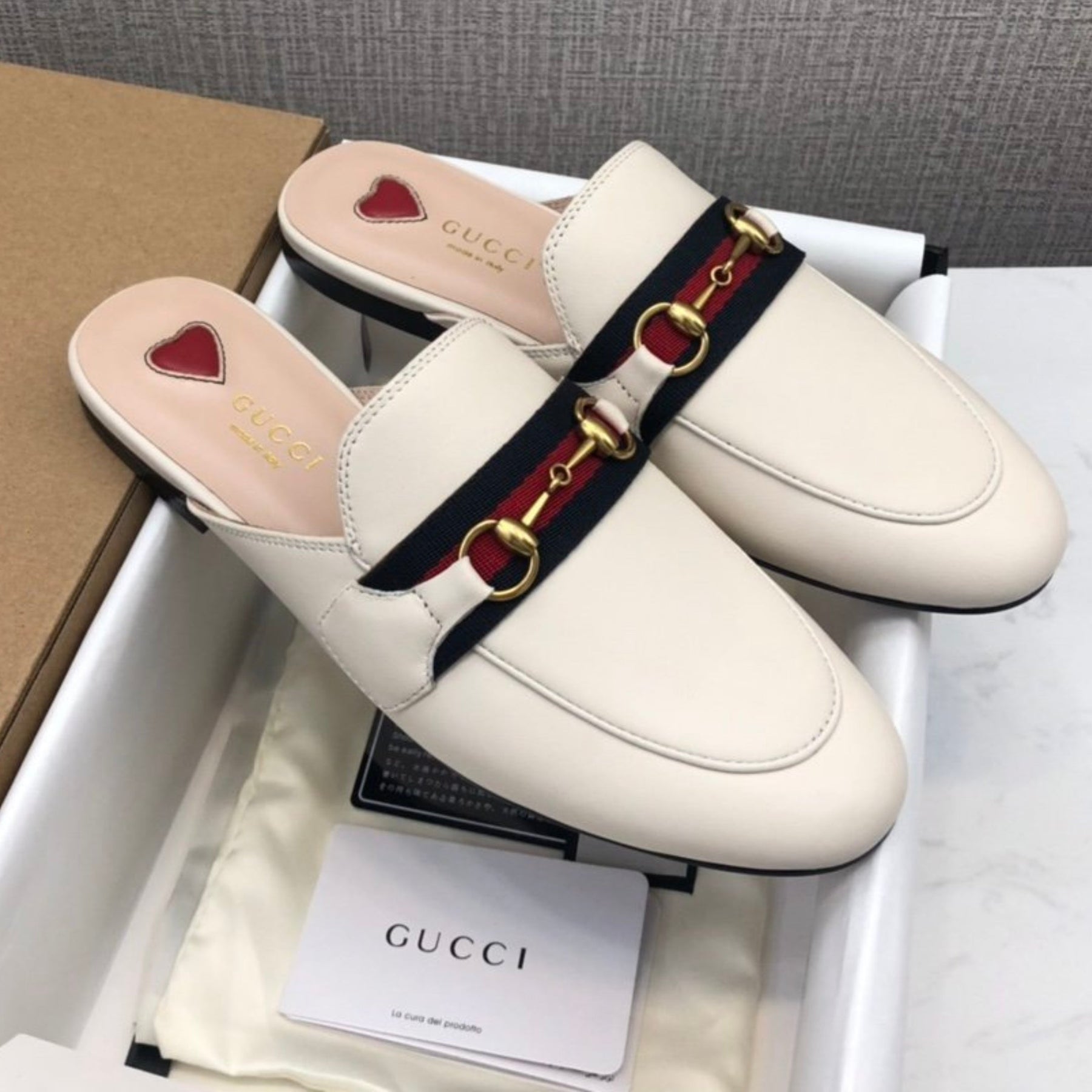 GG Princetown Off-White Leather Mule with Strap