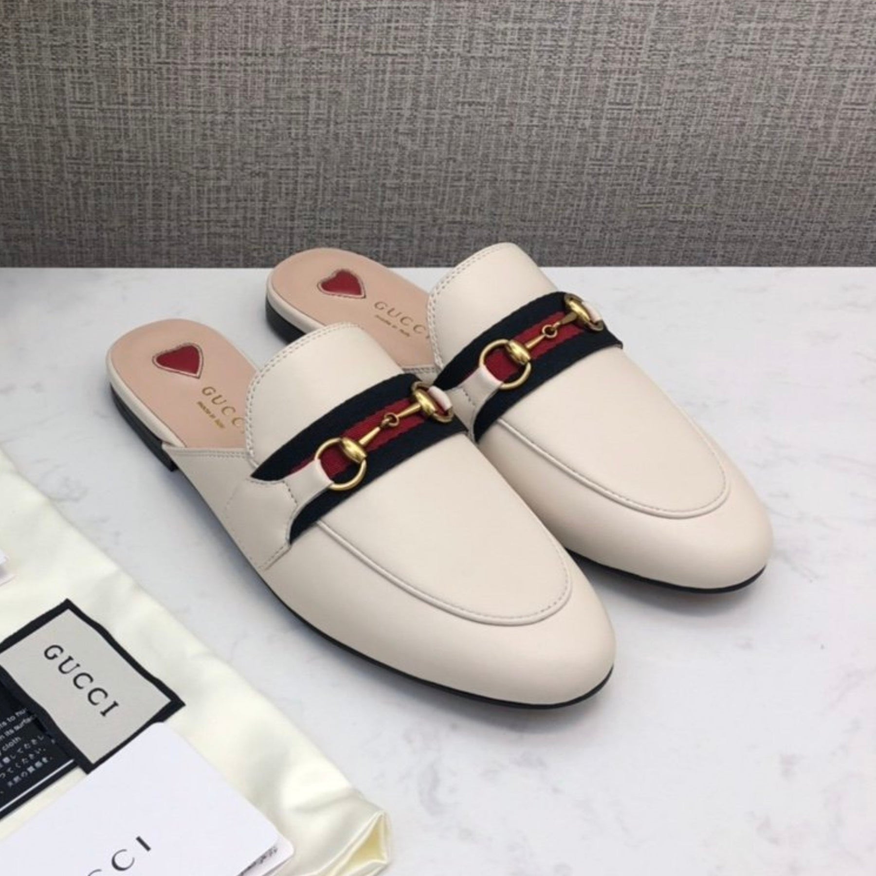 GG Princetown Off-White Leather Mule with Strap