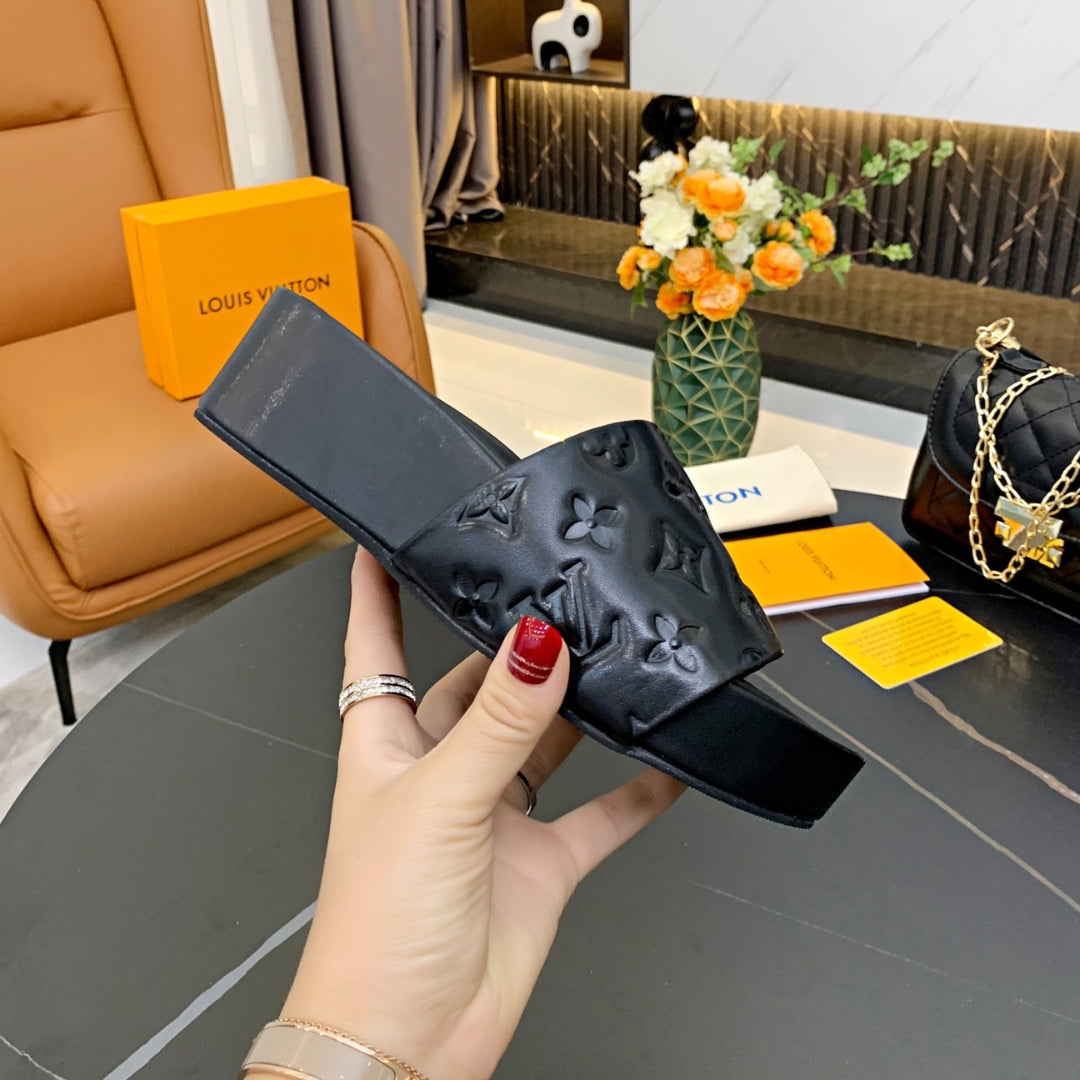 LV Slide Platform Sandal in Black Leather