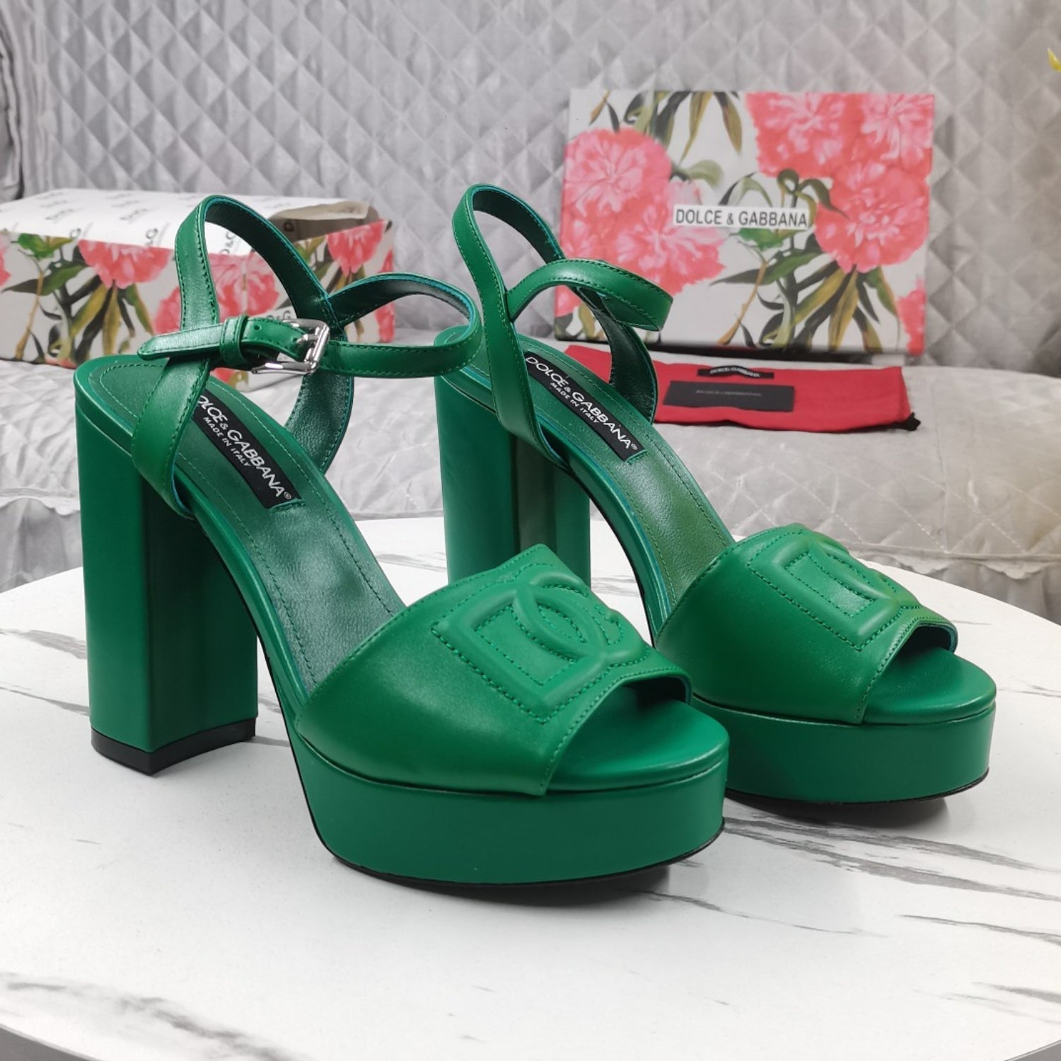 DG Green Platform Sandal with Logo, 11.5cm Heel